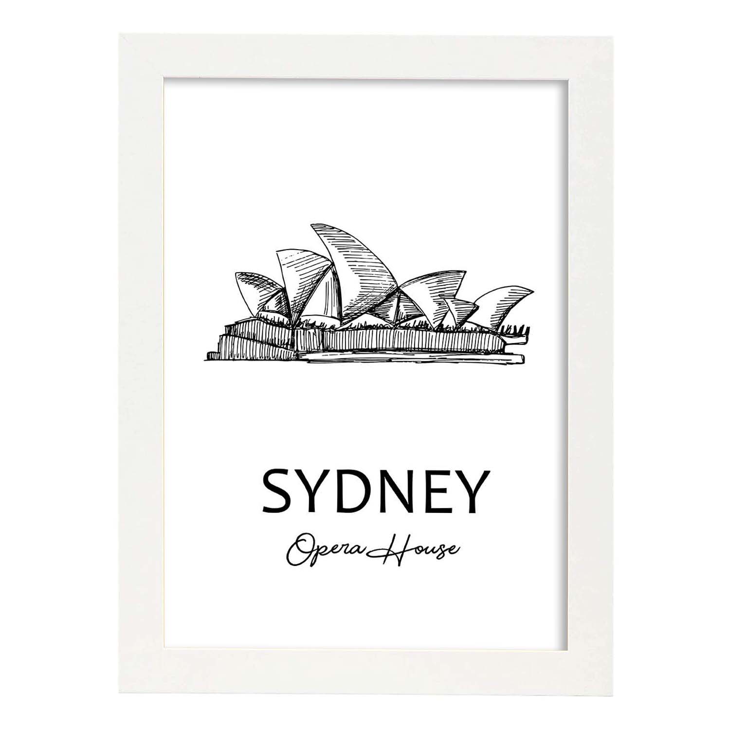 Poster de Sydney - Casa de la ópera. Láminas con monumentos de ciudades.-Artwork-Nacnic-A4-Marco Blanco-Nacnic Estudio SL