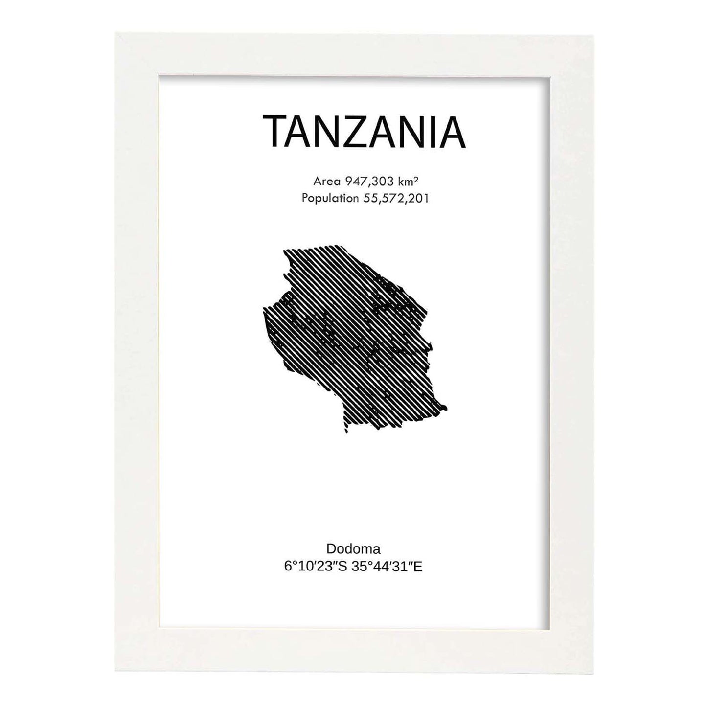 Poster de Tanzania. Láminas de paises y continentes del mundo.-Artwork-Nacnic-A3-Marco Blanco-Nacnic Estudio SL