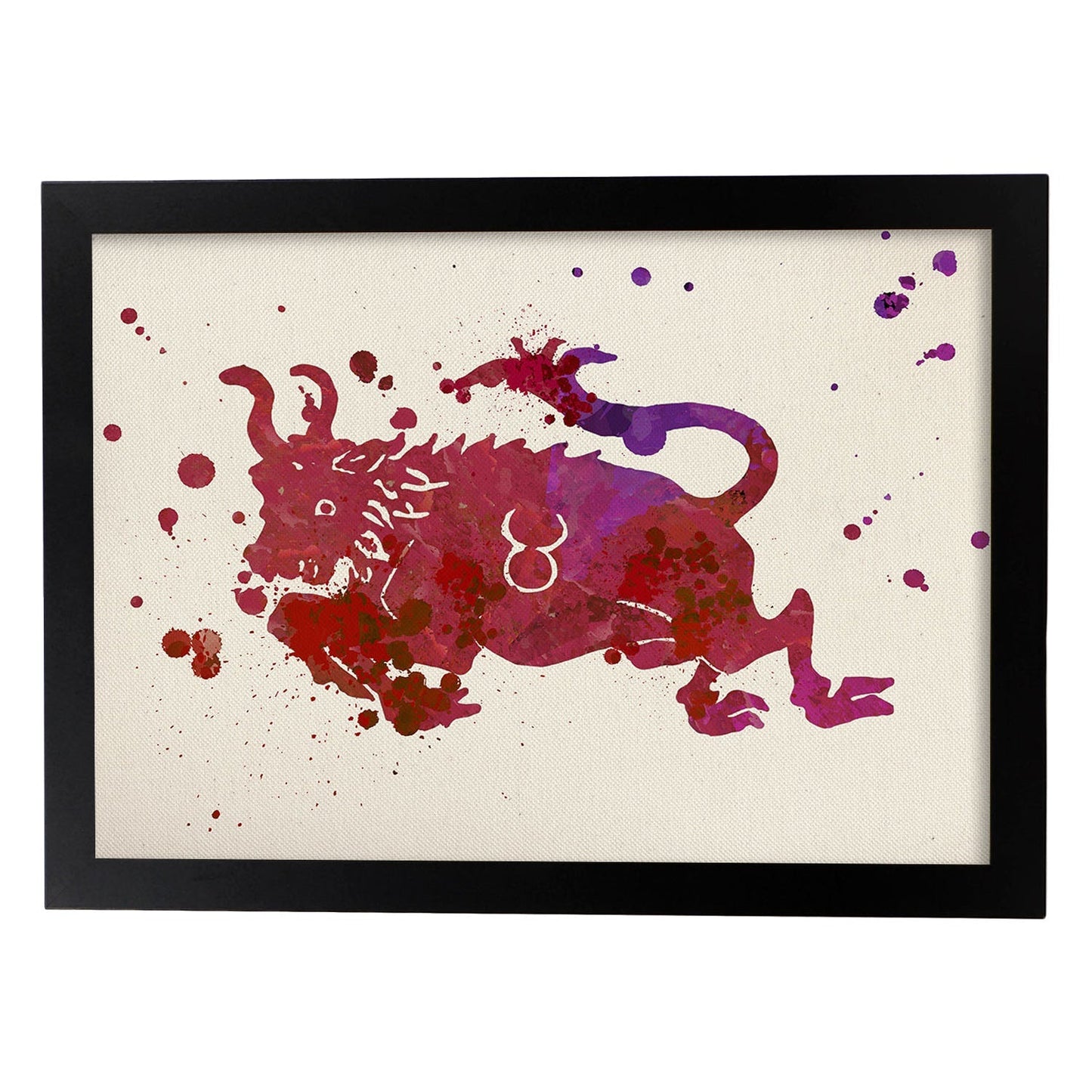 Poster de Tauro a estilo acuarela. Láminas de los símbolos del zodiaco con diseños coloridos de pintura acuarela.-Artwork-Nacnic-A4-Marco Negro-Nacnic Estudio SL