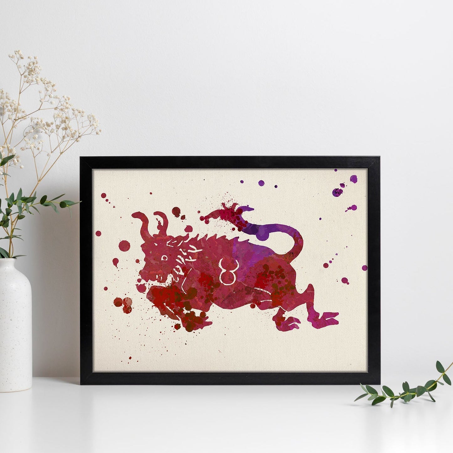 Poster de Tauro a estilo acuarela. Láminas de los símbolos del zodiaco con diseños coloridos de pintura acuarela.-Artwork-Nacnic-Nacnic Estudio SL