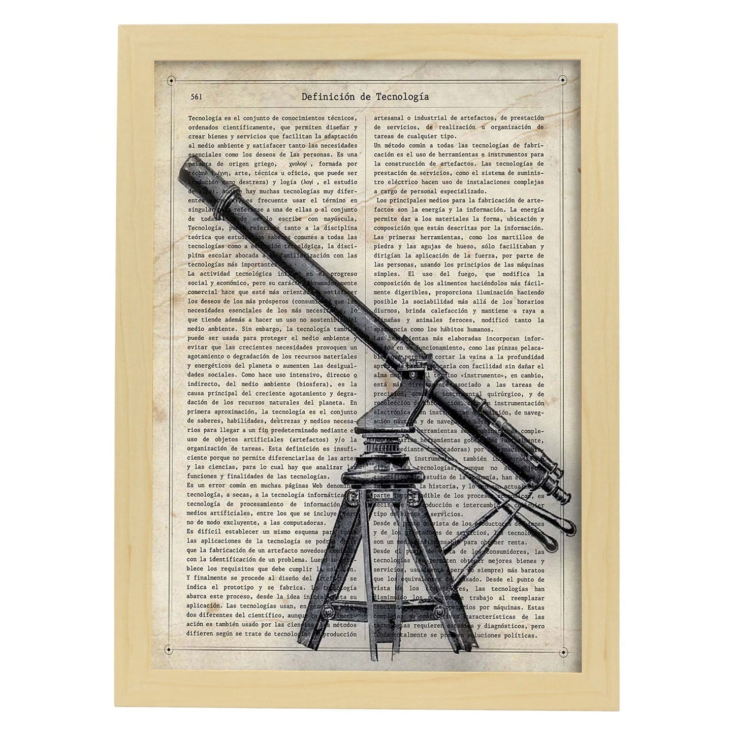 Poster de Telescopio. Láminas vintage con definiciones. Diseño de interiores.-Artwork-Nacnic-A4-Marco Madera clara-Nacnic Estudio SL