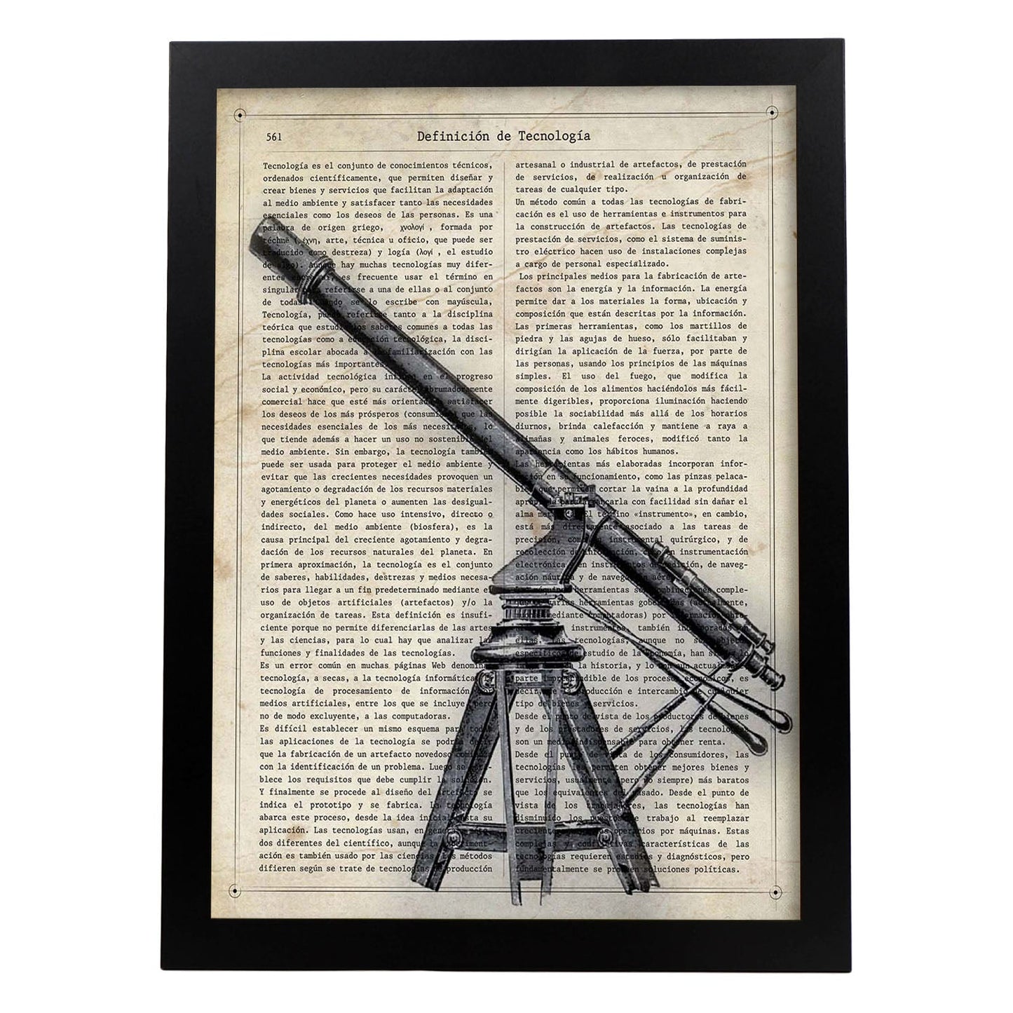 Poster de Telescopio. Láminas vintage con definiciones. Diseño de interiores.-Artwork-Nacnic-A4-Marco Negro-Nacnic Estudio SL