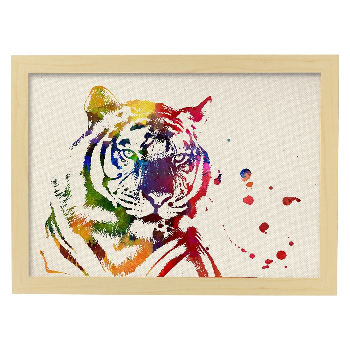 Poster de Tigre con diseño acuarela. Mix de láminas con estilo acuarela-Artwork-Nacnic-A4-Marco Madera clara-Nacnic Estudio SL