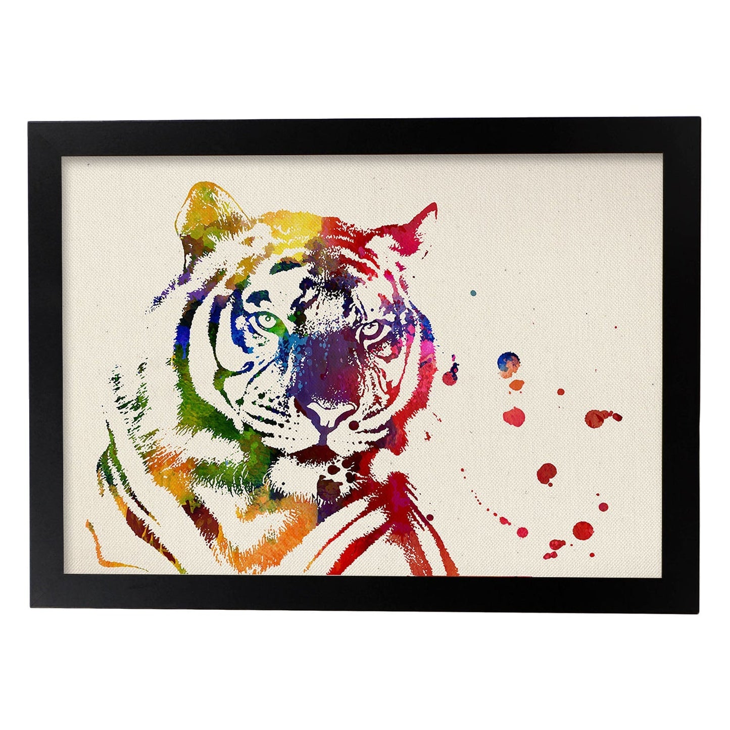 Poster de Tigre con diseño acuarela. Mix de láminas con estilo acuarela-Artwork-Nacnic-A4-Marco Negro-Nacnic Estudio SL
