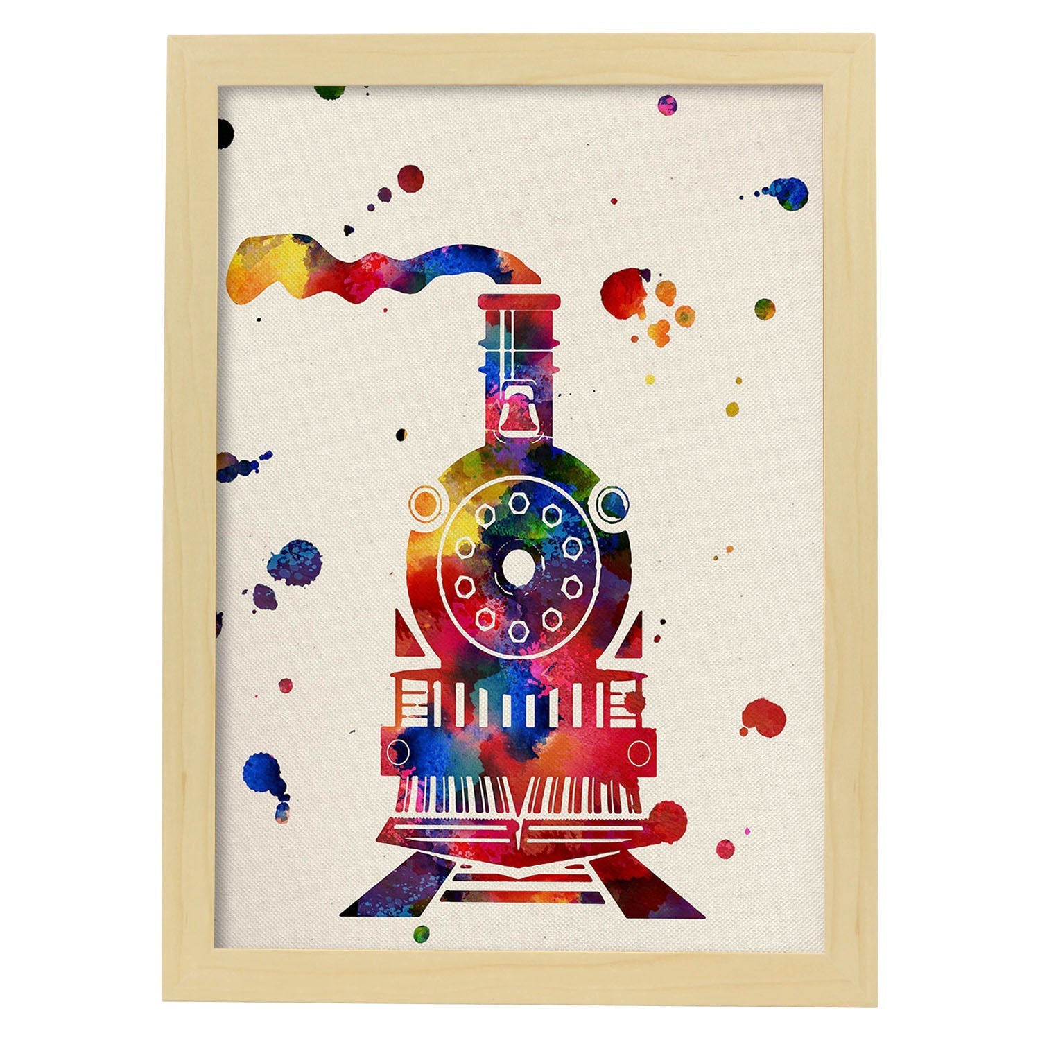 Poster de Tren antiguo con diseño acuarela. Mix de láminas con estilo acuarela-Artwork-Nacnic-A3-Marco Madera clara-Nacnic Estudio SL