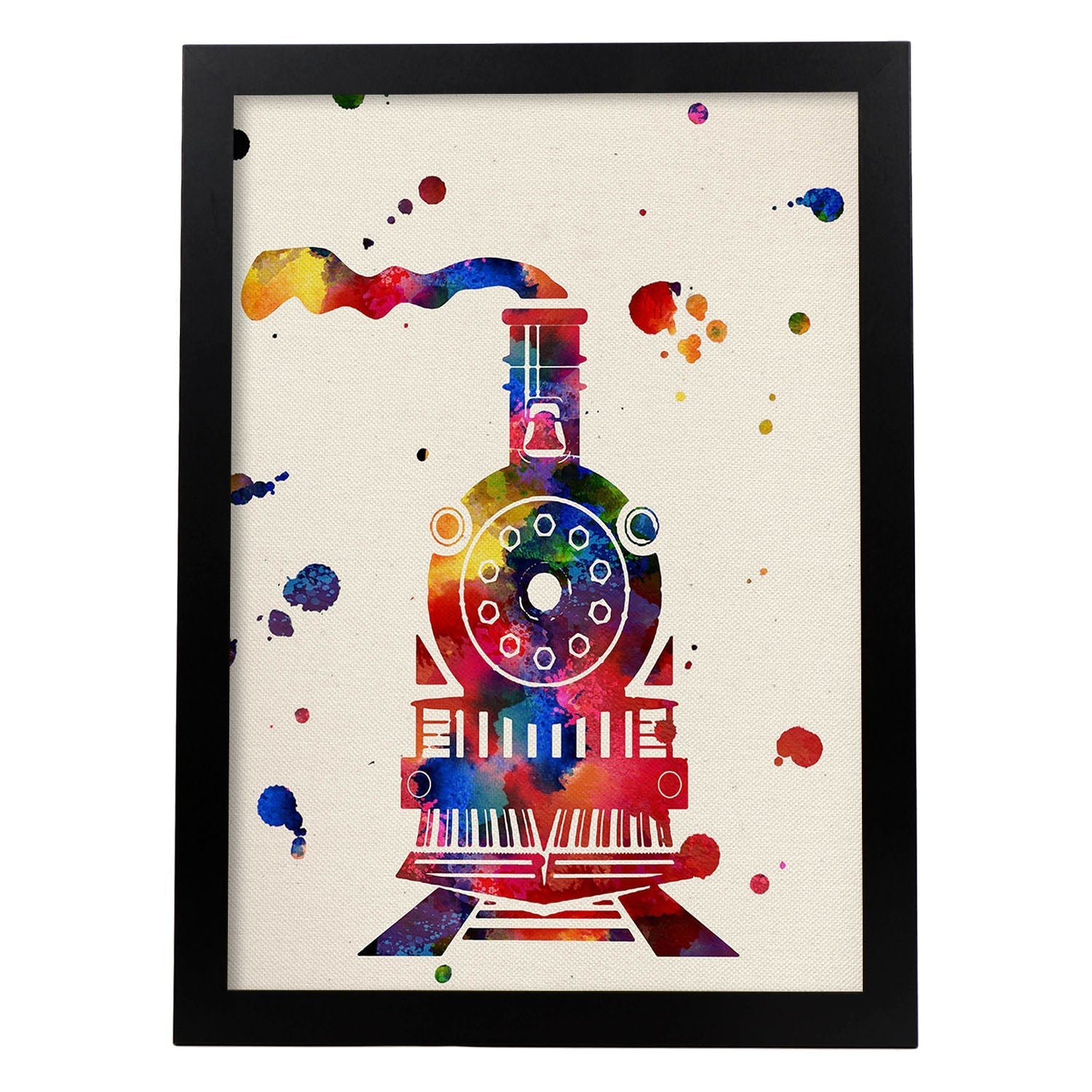 Poster de Tren antiguo con diseño acuarela. Mix de láminas con estilo acuarela-Artwork-Nacnic-A3-Marco Negro-Nacnic Estudio SL