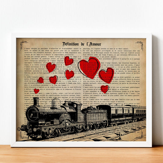 Poster de Tren con corazones. Láminas de vehículos con definiciones. Ilustraciones vintage de coches, motos, aviones, 
-Artwork-Nacnic-Nacnic Estudio SL