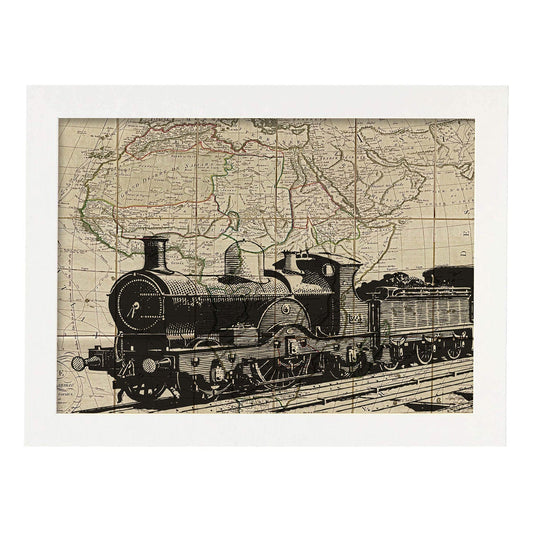 Poster de Tren en Africa. Láminas de mapas del mundo. Decoración con mapas e imágenes vintage.-Artwork-Nacnic-A4-Marco Blanco-Nacnic Estudio SL