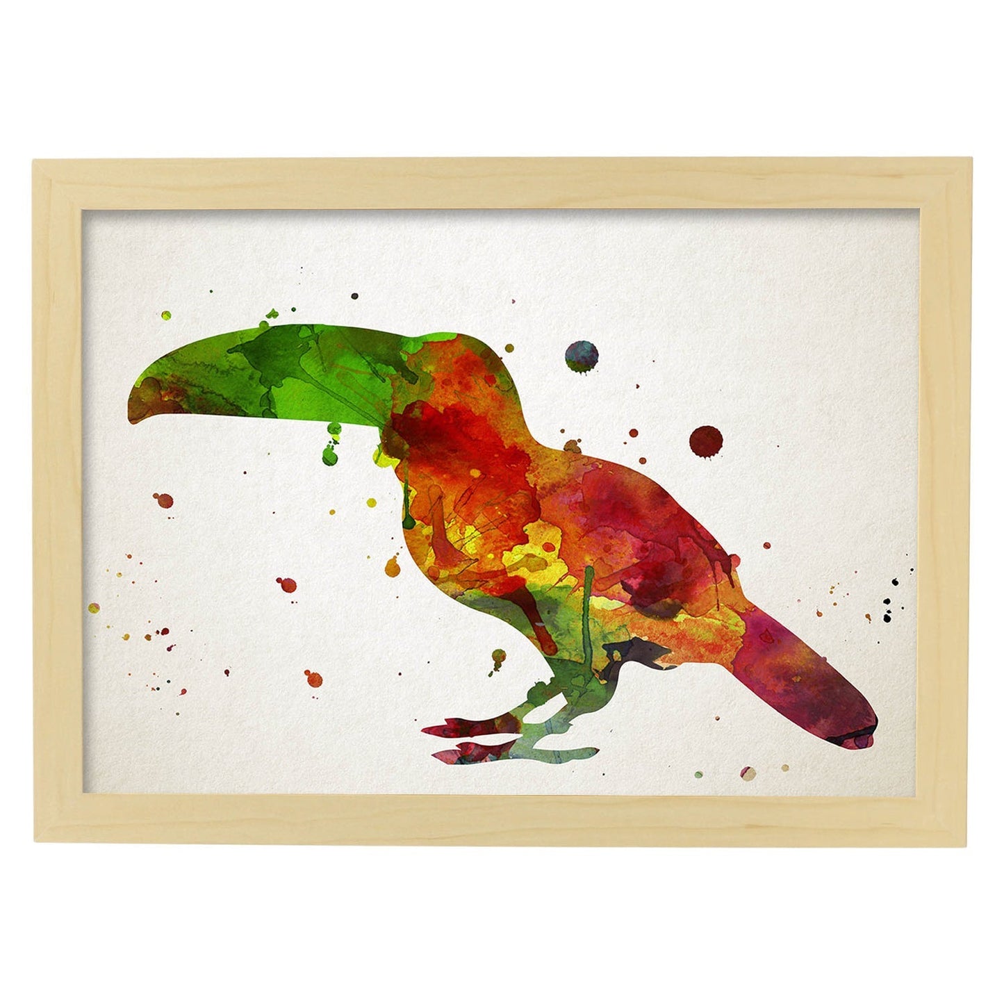 Poster de Tucán estilo acuarela. Láminas de animales con estilo acuarela-Artwork-Nacnic-A4-Marco Madera clara-Nacnic Estudio SL