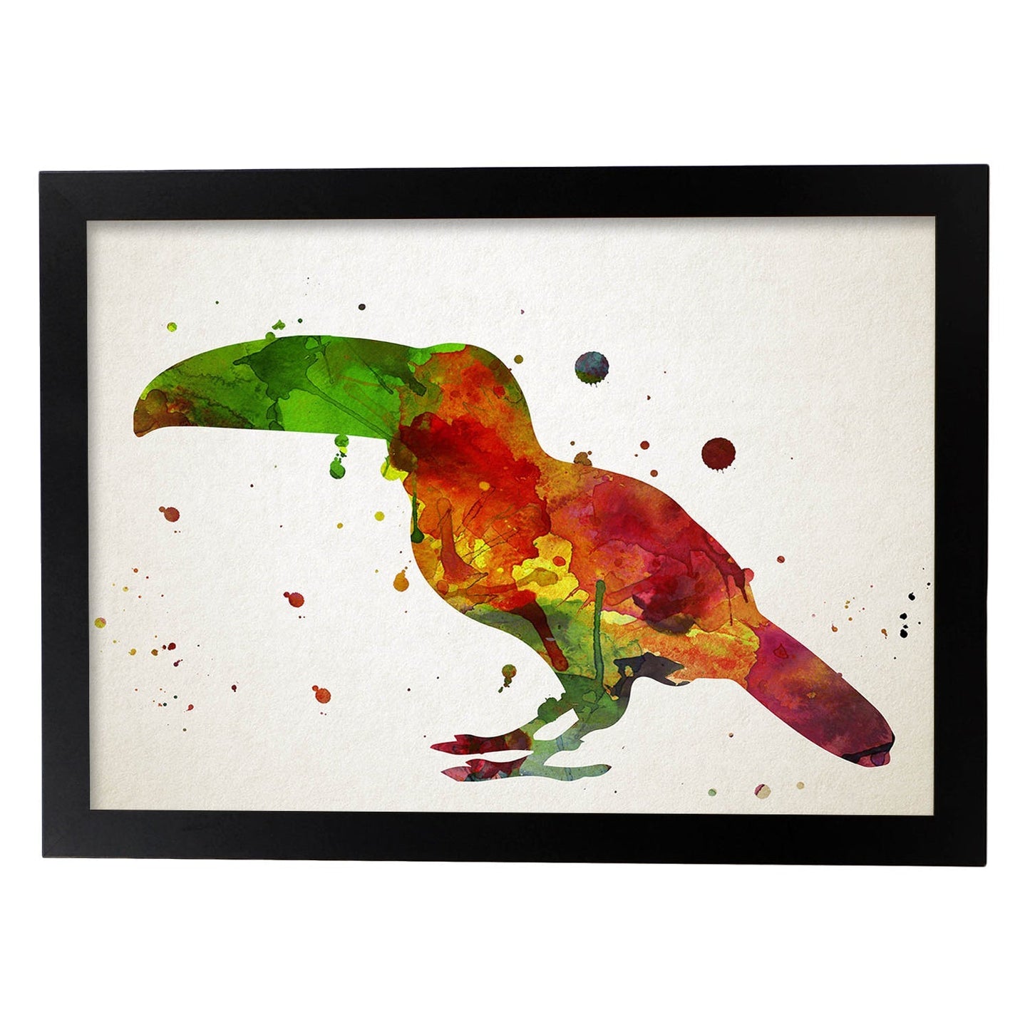 Poster de Tucán estilo acuarela. Láminas de animales con estilo acuarela-Artwork-Nacnic-A4-Marco Negro-Nacnic Estudio SL