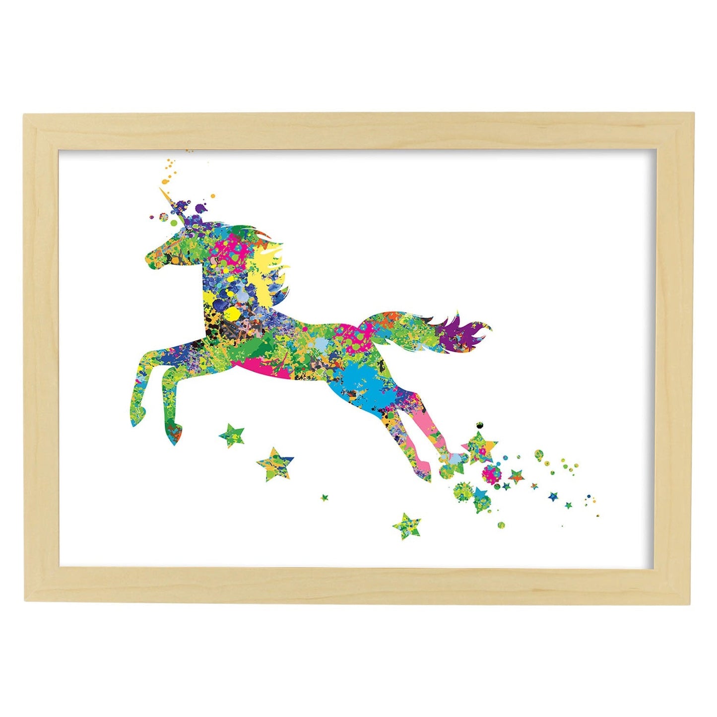 Poster de Unicornio estilo acuarela. Mix de láminas con estilo acuarela-Artwork-Nacnic-A4-Marco Madera clara-Nacnic Estudio SL