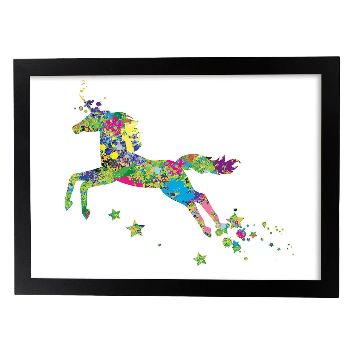 Poster de Unicornio estilo acuarela. Mix de láminas con estilo acuarela-Artwork-Nacnic-A4-Marco Negro-Nacnic Estudio SL