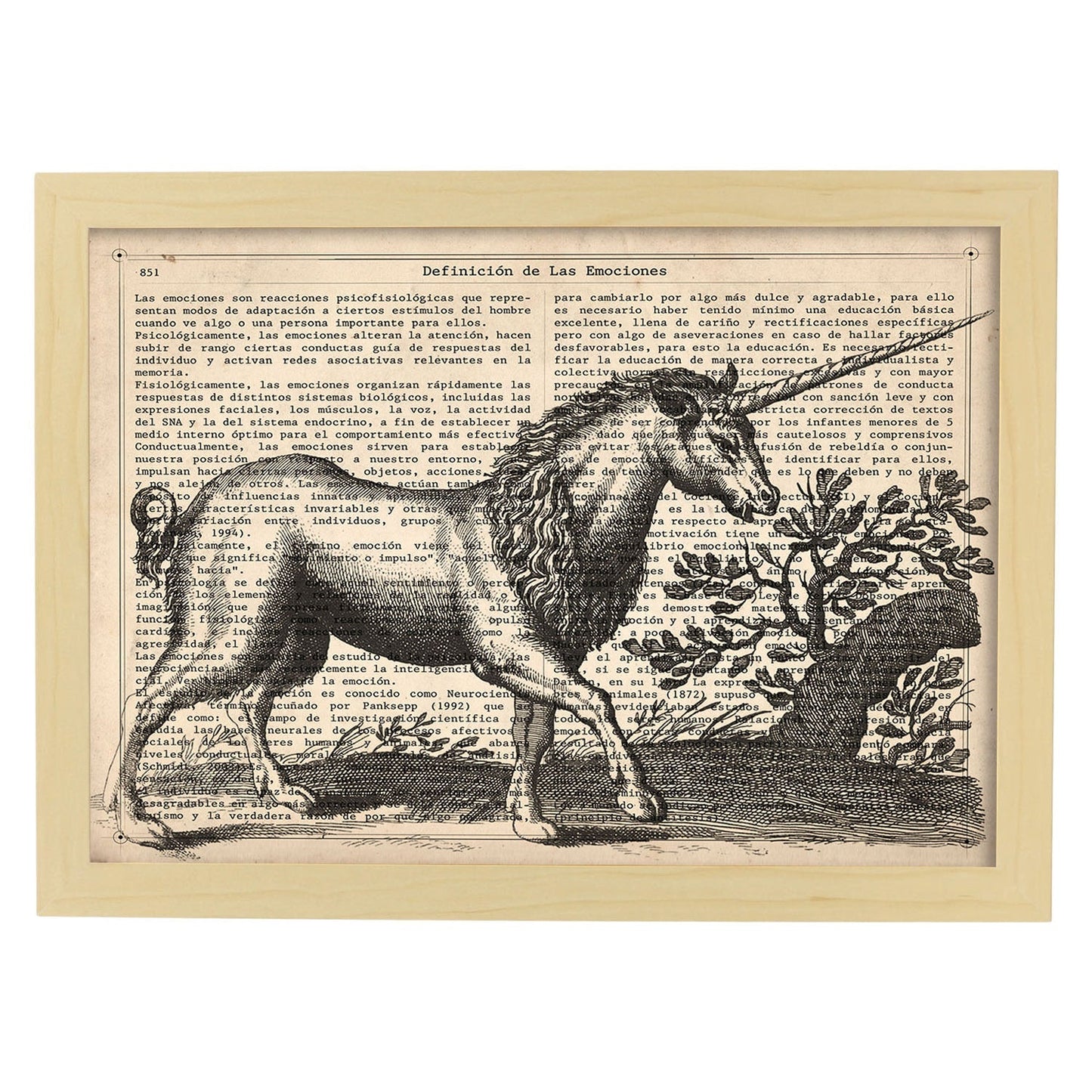 Poster de Unicornio. Láminas de animales con definiciones. Ilustraciones de animales con textos.-Artwork-Nacnic-A4-Marco Madera clara-Nacnic Estudio SL