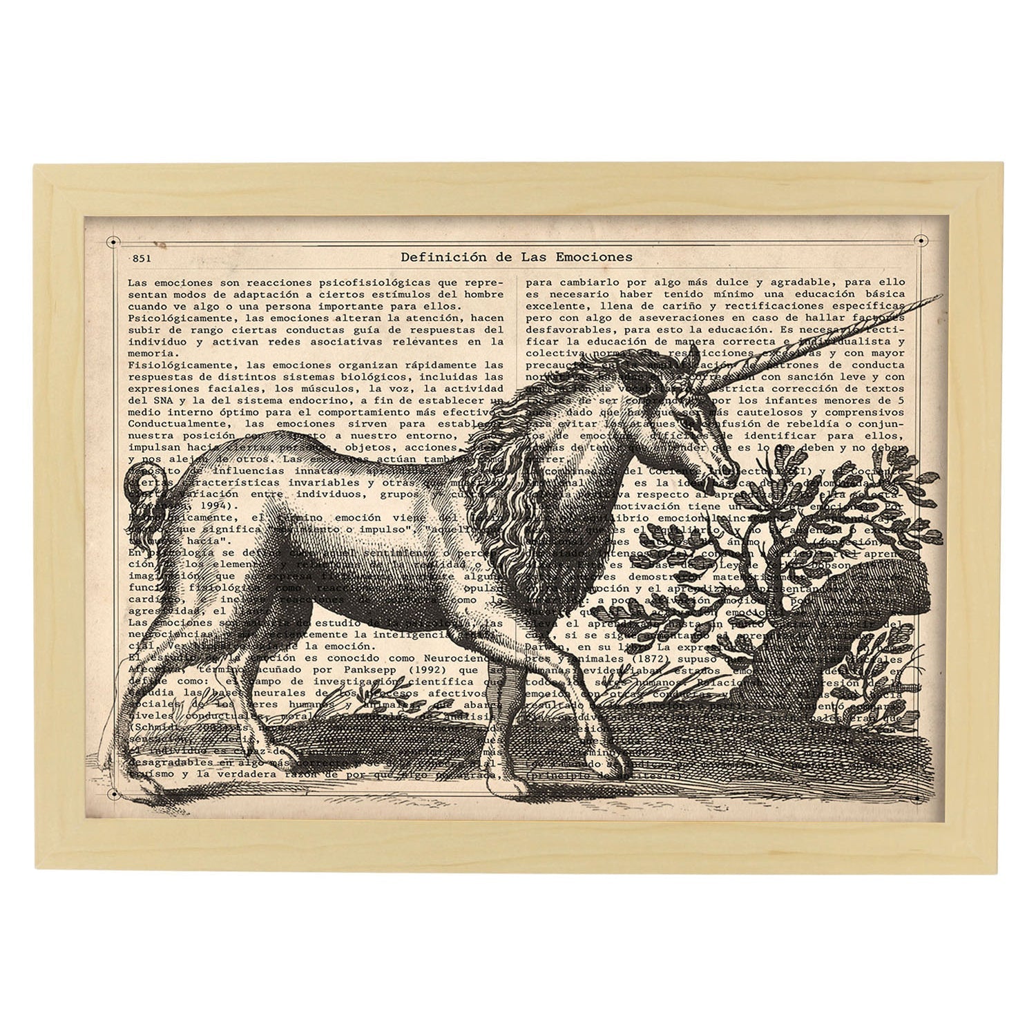 Poster de Unicornio. Láminas de animales con definiciones. Ilustraciones de animales con textos.-Artwork-Nacnic-A4-Marco Madera clara-Nacnic Estudio SL