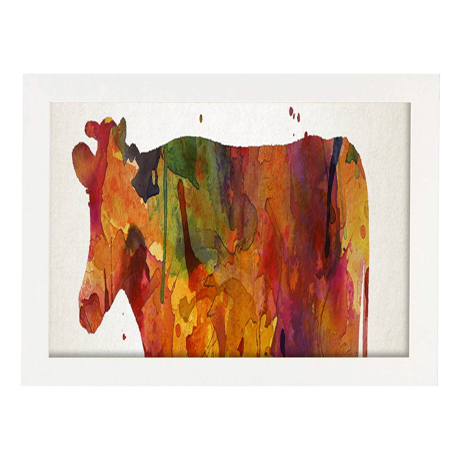 Poster de Vaca estilo acuarela. Láminas de animales con estilo acuarela-Artwork-Nacnic-A3-Marco Blanco-Nacnic Estudio SL