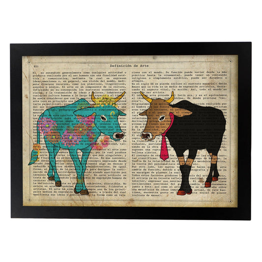 Poster de Vacas sagradas indias. Láminas de animales con definiciones. Regalo para los amantes de los animales.-Artwork-Nacnic-A4-Marco Negro-Nacnic Estudio SL