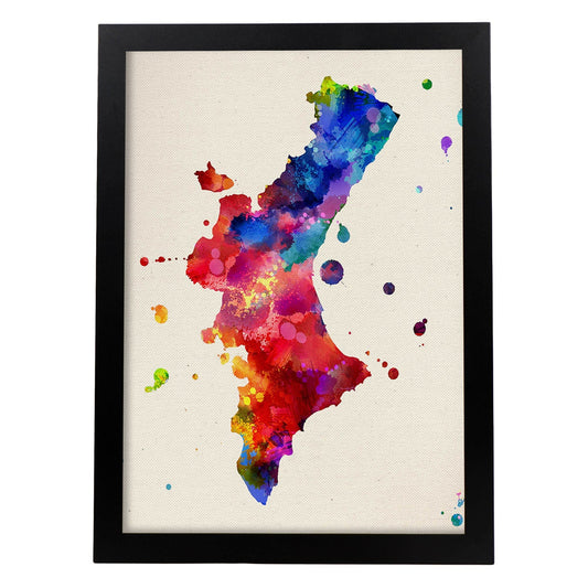 Poster de Valencia. Láminas e ilustraciones de ciudades, comunidades, y mapas de España.-Artwork-Nacnic-A4-Marco Negro-Nacnic Estudio SL