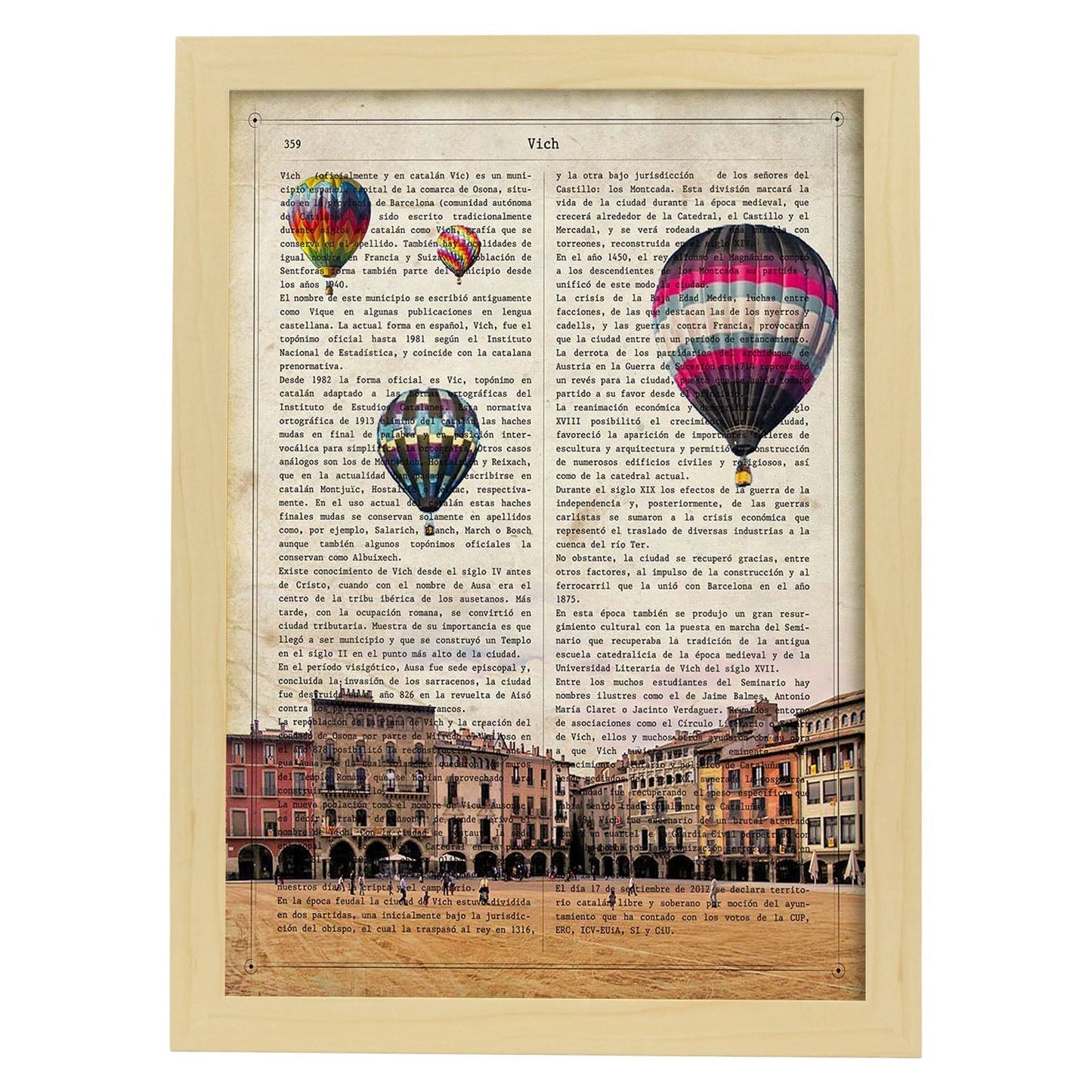 Poster de Vic. Láminas de ciudades españolas con definiciones. Decoración de interiores para españoles.-Artwork-Nacnic-A3-Marco Madera clara-Nacnic Estudio SL