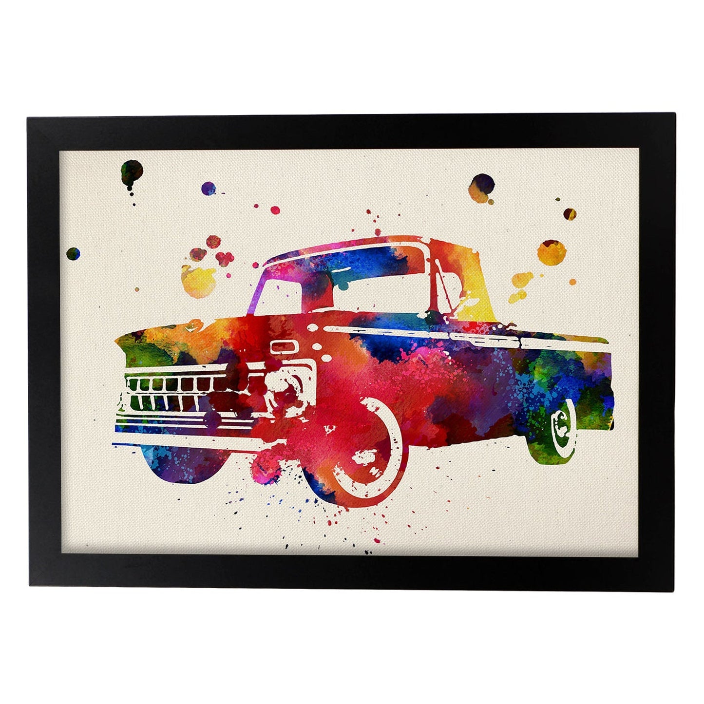 Poster de Vieja camioneta con diseño acuarela. Mix de láminas con estilo acuarela-Artwork-Nacnic-A4-Marco Negro-Nacnic Estudio SL
