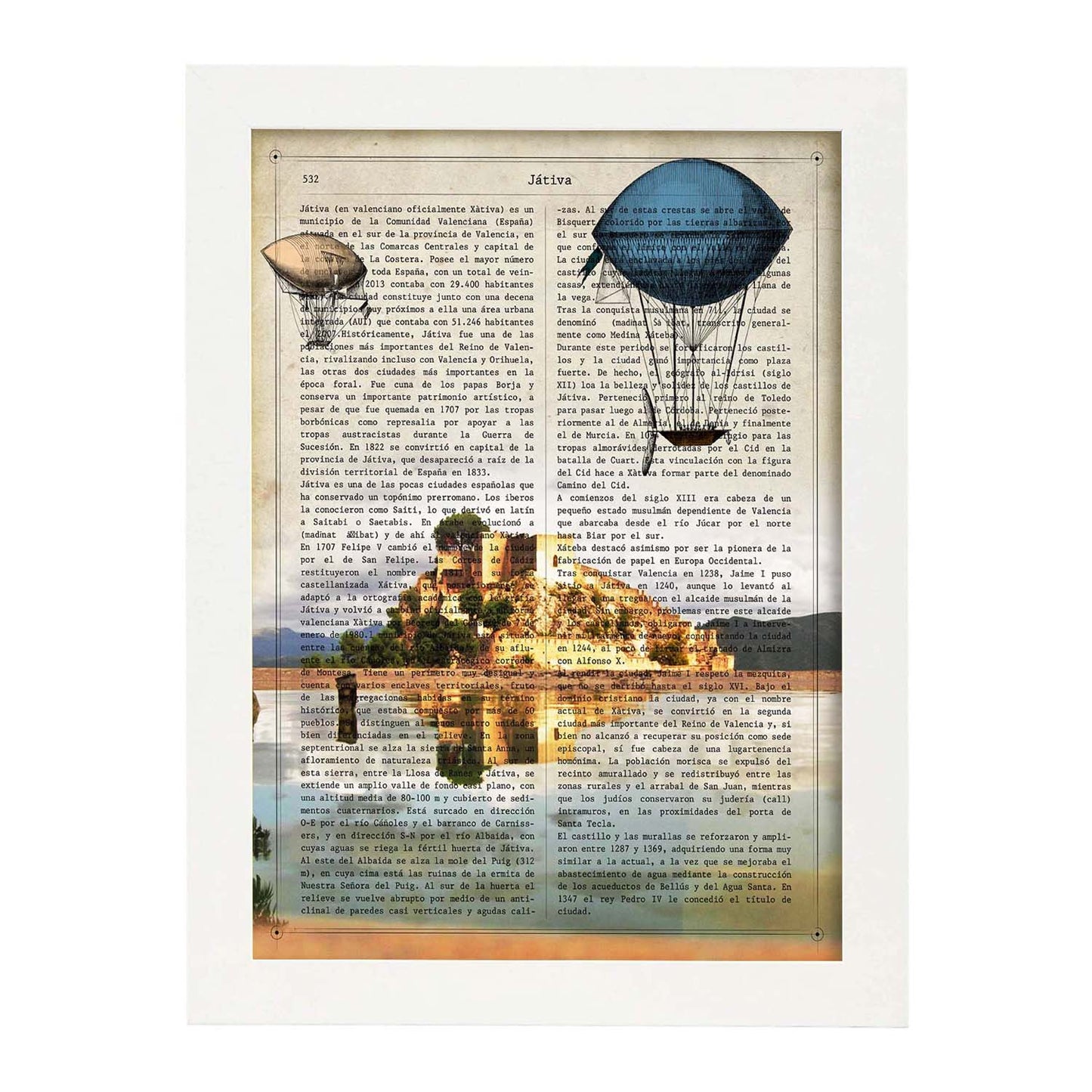 Poster de Xativa. Láminas de ciudades españolas con definiciones. Decoración de interiores para españoles.-Artwork-Nacnic-A3-Marco Blanco-Nacnic Estudio SL