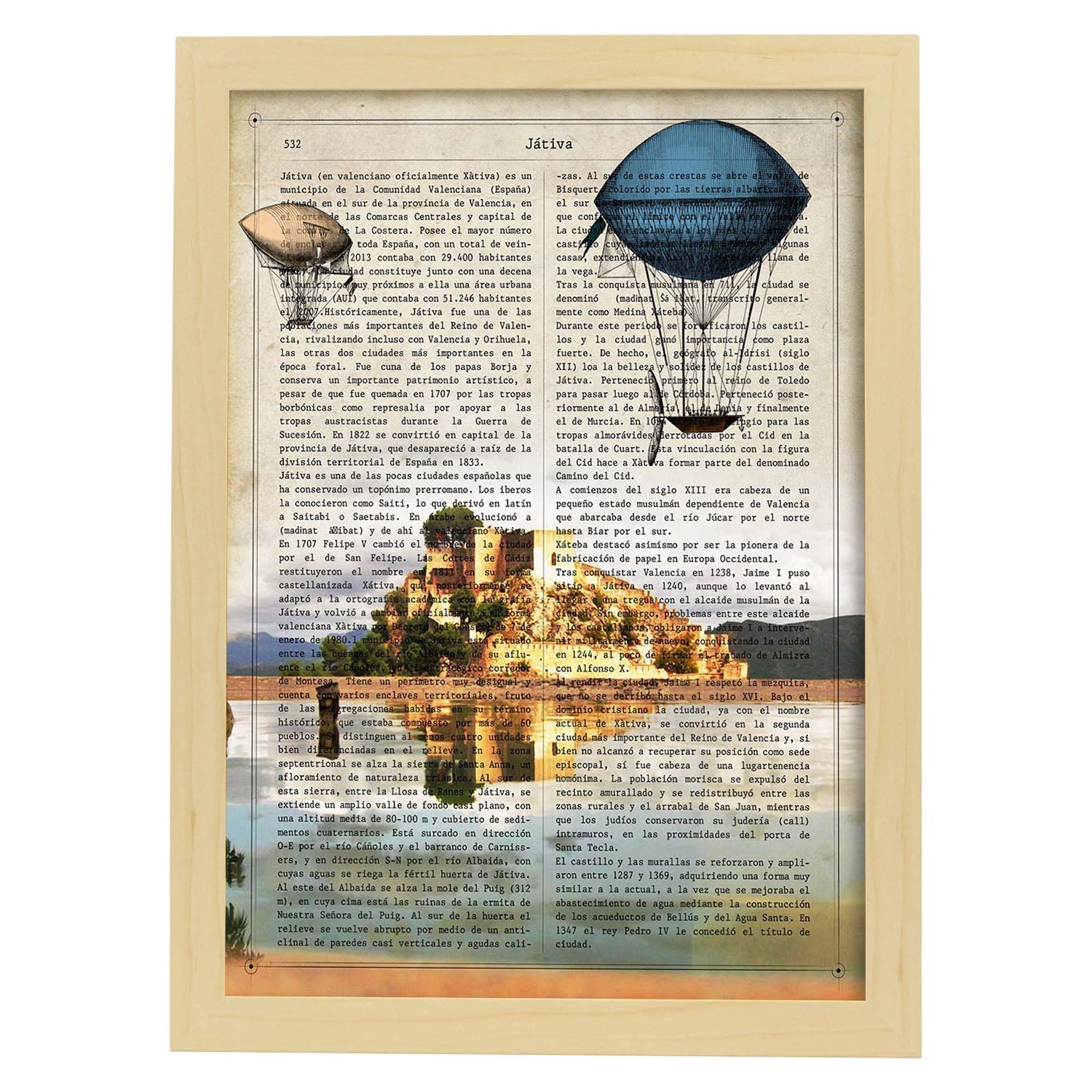 Poster de Xativa. Láminas de ciudades españolas con definiciones. Decoración de interiores para españoles.-Artwork-Nacnic-A4-Marco Madera clara-Nacnic Estudio SL