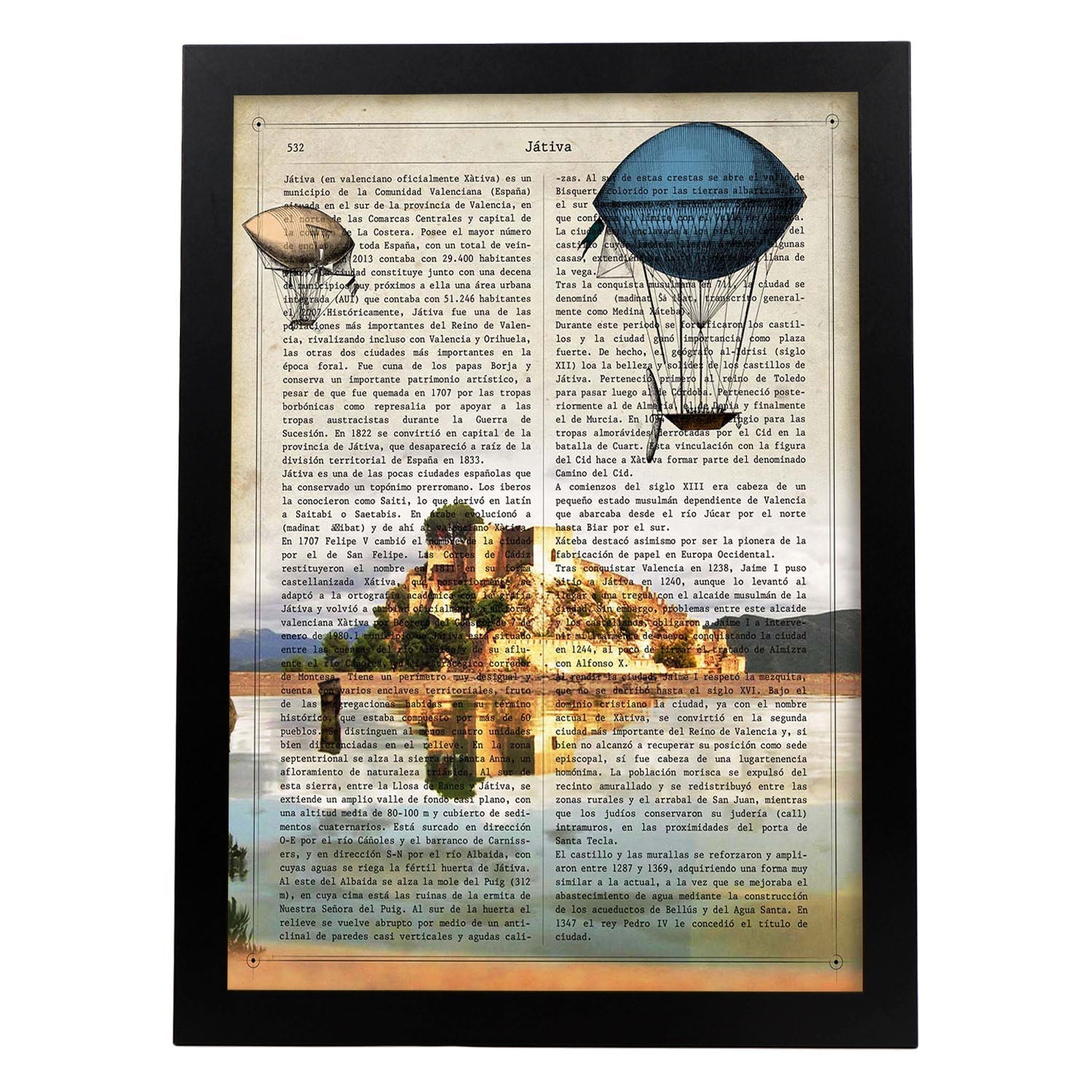 Poster de Xativa. Láminas de ciudades españolas con definiciones. Decoración de interiores para españoles.-Artwork-Nacnic-A4-Marco Negro-Nacnic Estudio SL