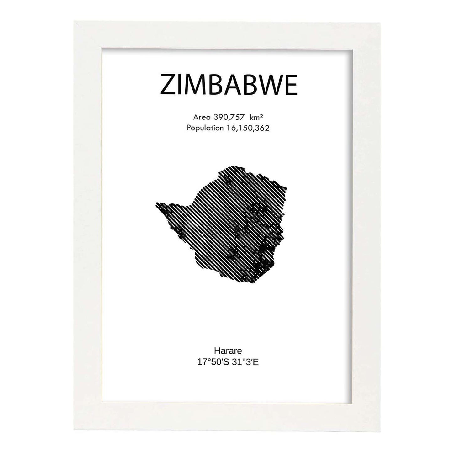 Poster de Zimbabwe. Láminas de paises y continentes del mundo.-Artwork-Nacnic-A3-Marco Blanco-Nacnic Estudio SL