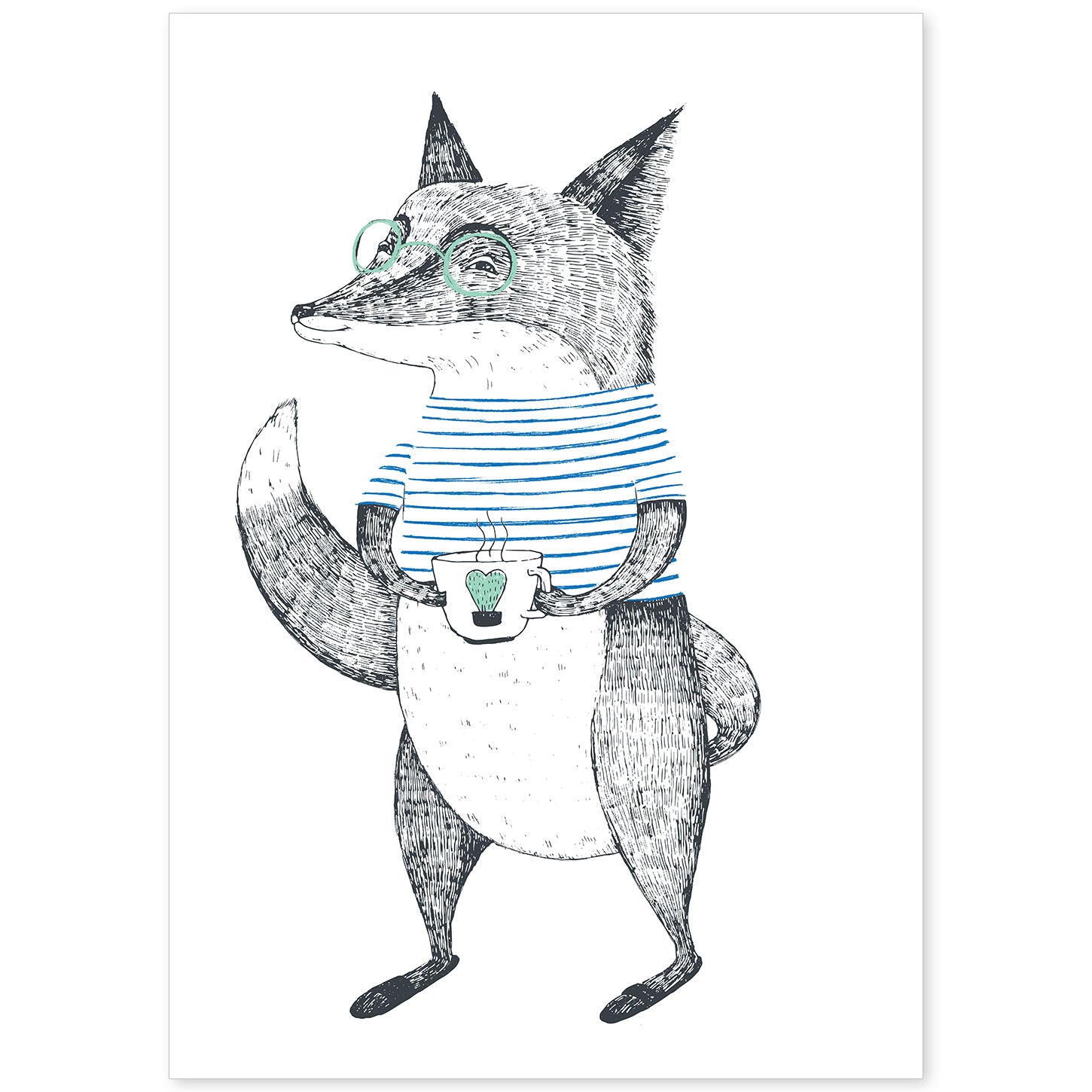 Poster de Zorro con taza de te. Lámina de animales coloridos.-Artwork-Nacnic-A4-Sin marco-Nacnic Estudio SL