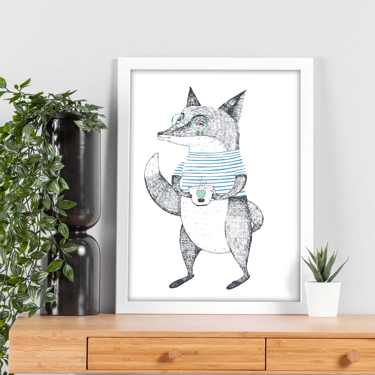 Poster de Zorro con taza de te. Lámina de animales coloridos.-Artwork-Nacnic-Nacnic Estudio SL