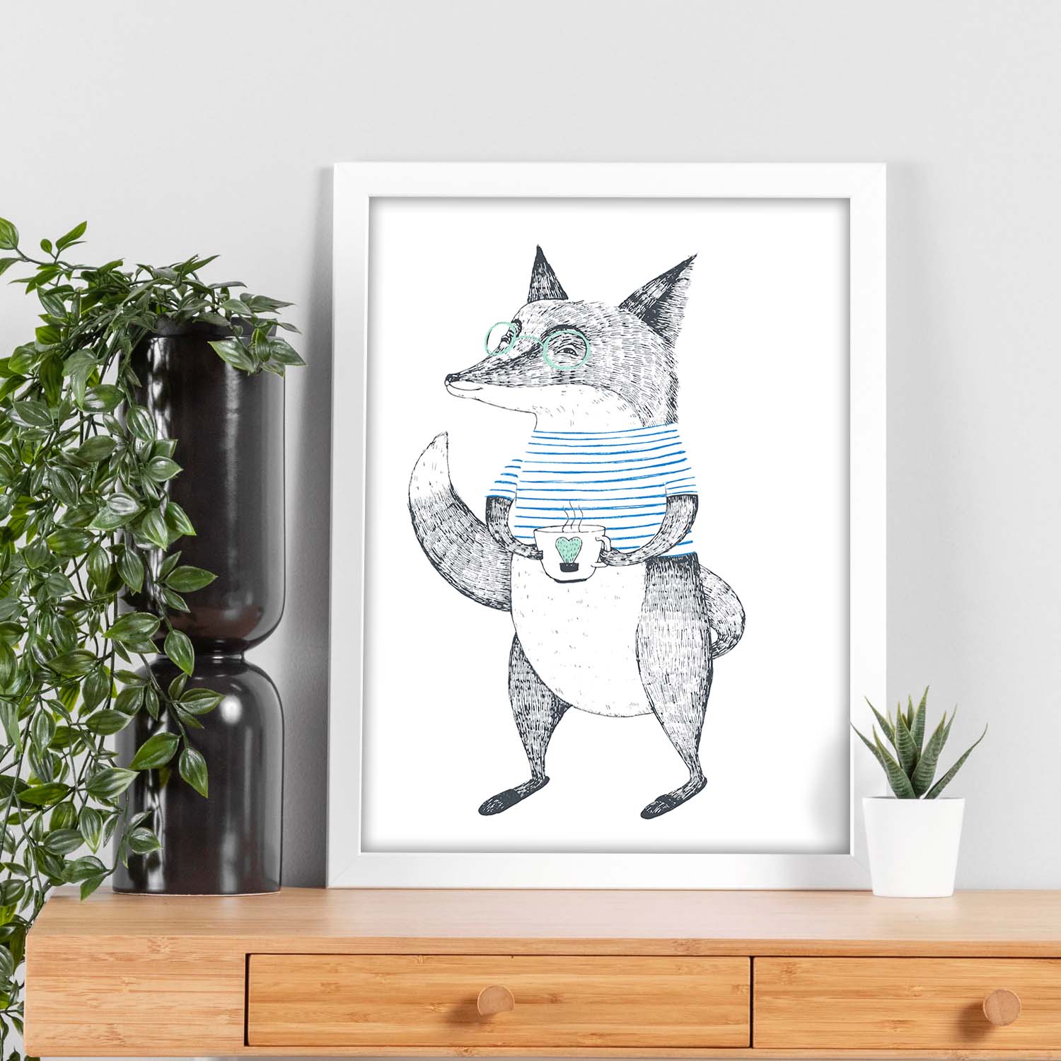 Poster de Zorro con taza de te. Lámina de animales coloridos.-Artwork-Nacnic-Nacnic Estudio SL