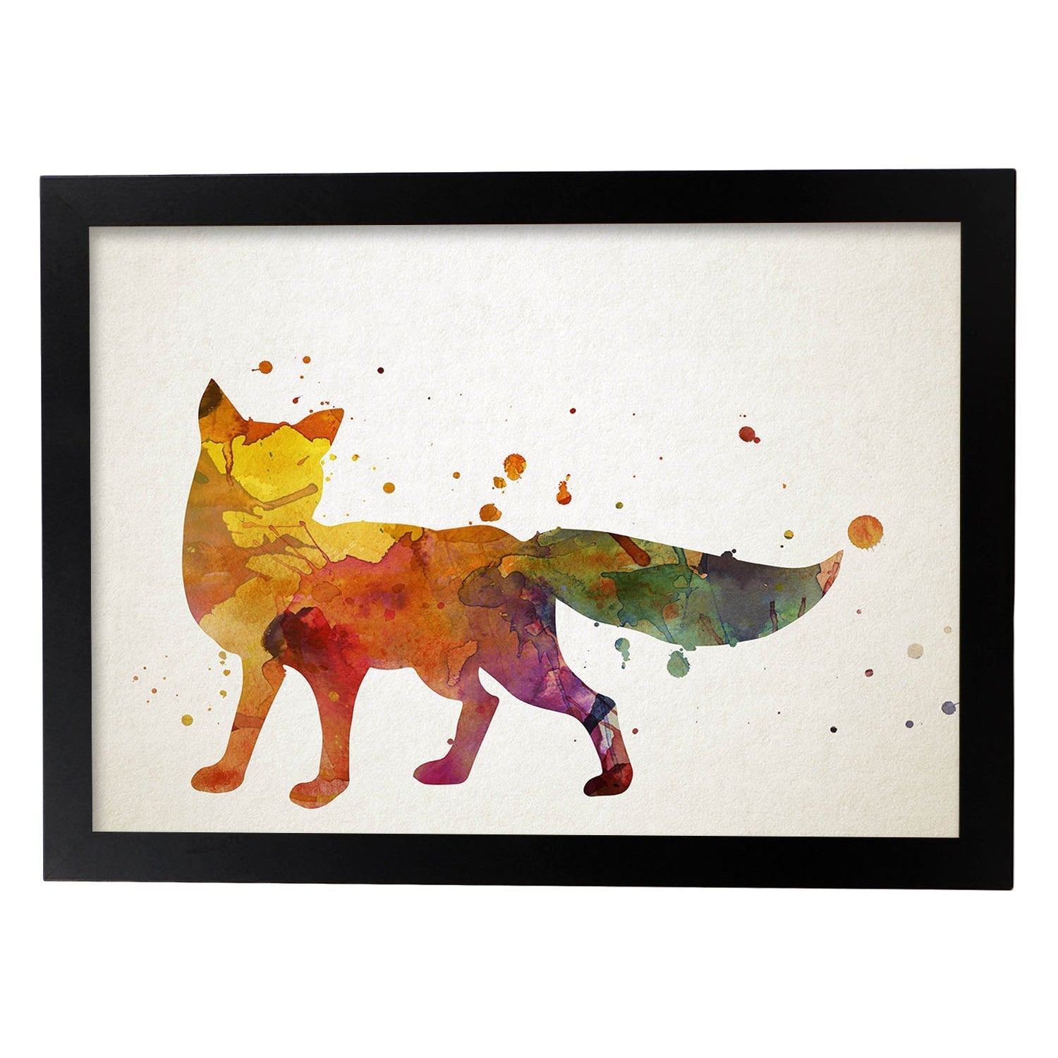 Poster de Zorro estilo acuarela. Láminas de animales con estilo acuarela-Artwork-Nacnic-A3-Marco Negro-Nacnic Estudio SL