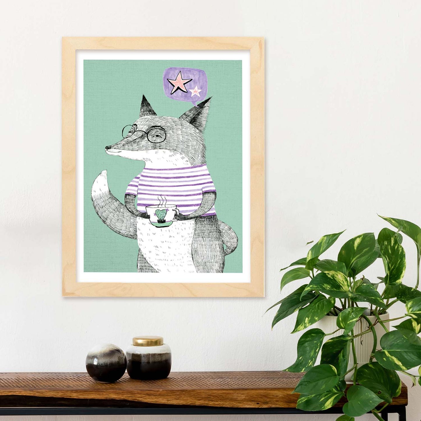 Poster de Zorro menta. Lámina de animales coloridos.-Artwork-Nacnic-A4-Sin marco-Nacnic Estudio SL