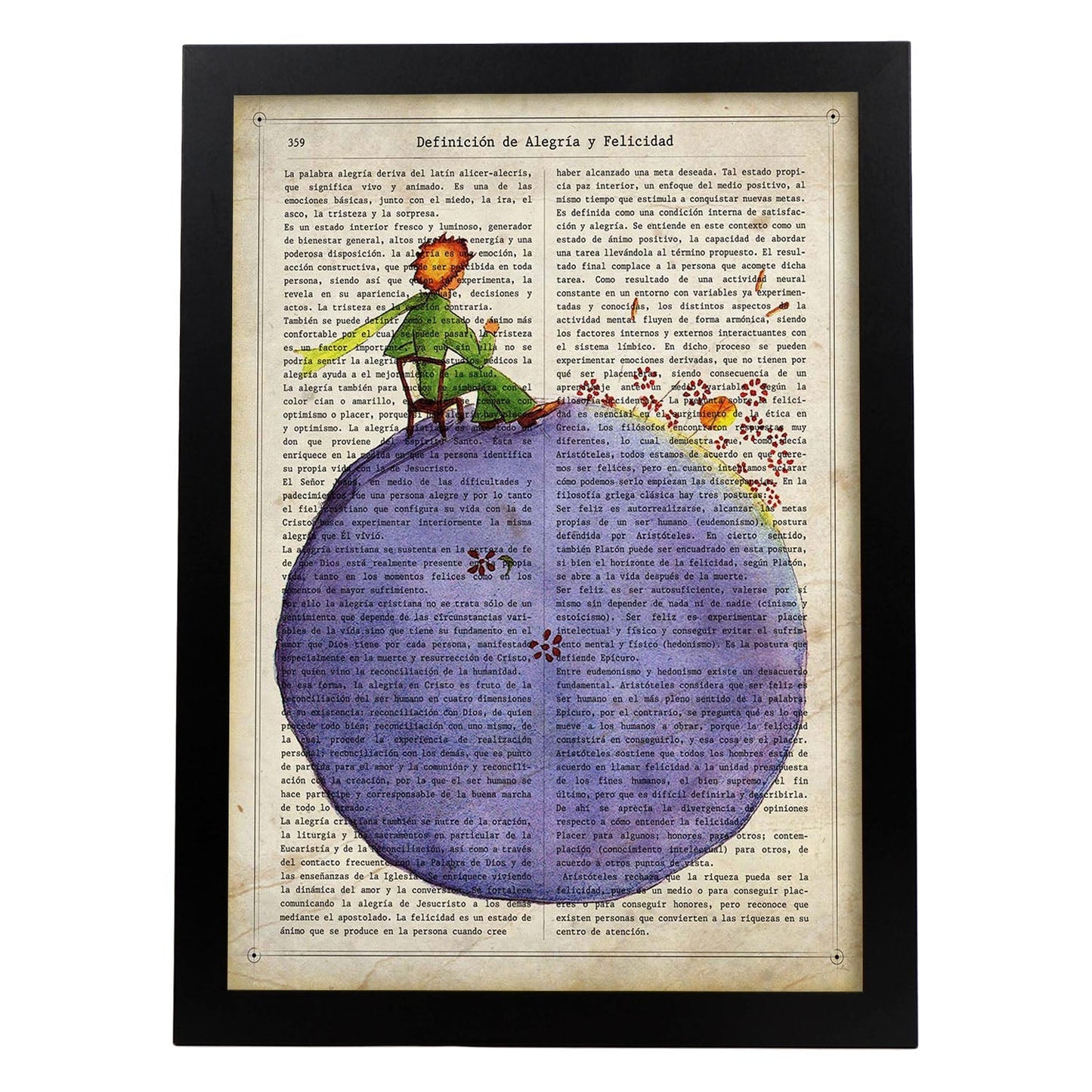 Poster del principito para niños pequeños. Lámina de Principito sentado en silla con definiciones.-Artwork-Nacnic-A3-Marco Negro-Nacnic Estudio SL