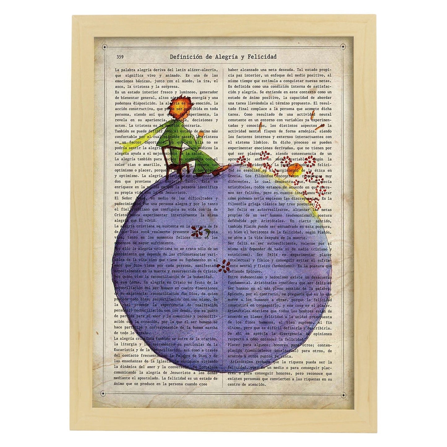 Poster del principito para niños pequeños. Lámina de Principito sentado en silla con definiciones.-Artwork-Nacnic-A4-Marco Madera clara-Nacnic Estudio SL