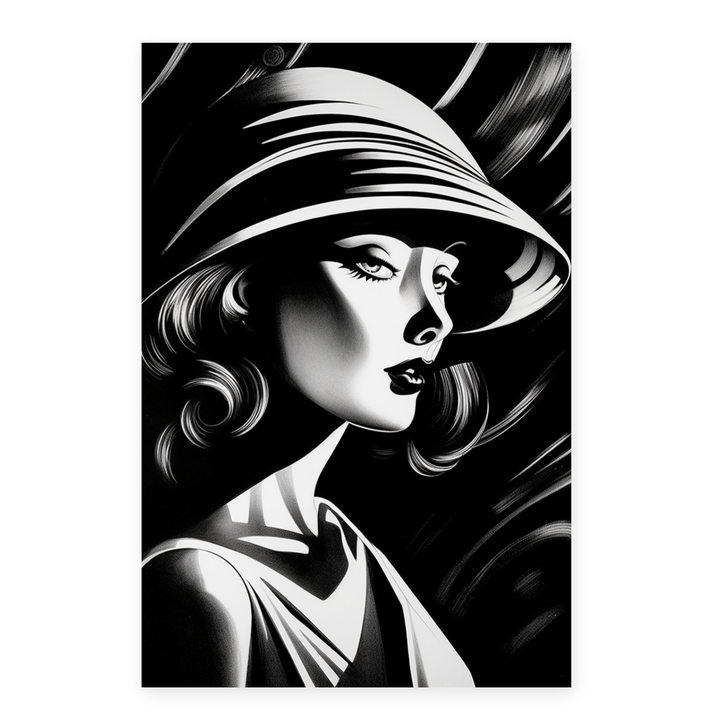 Lámina Pop Surrealista Moderna en Blanco y Negro