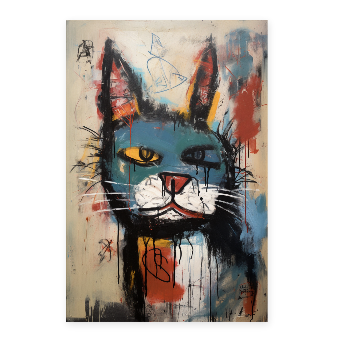 Póster Estilo Gato Feliz Basquiat
