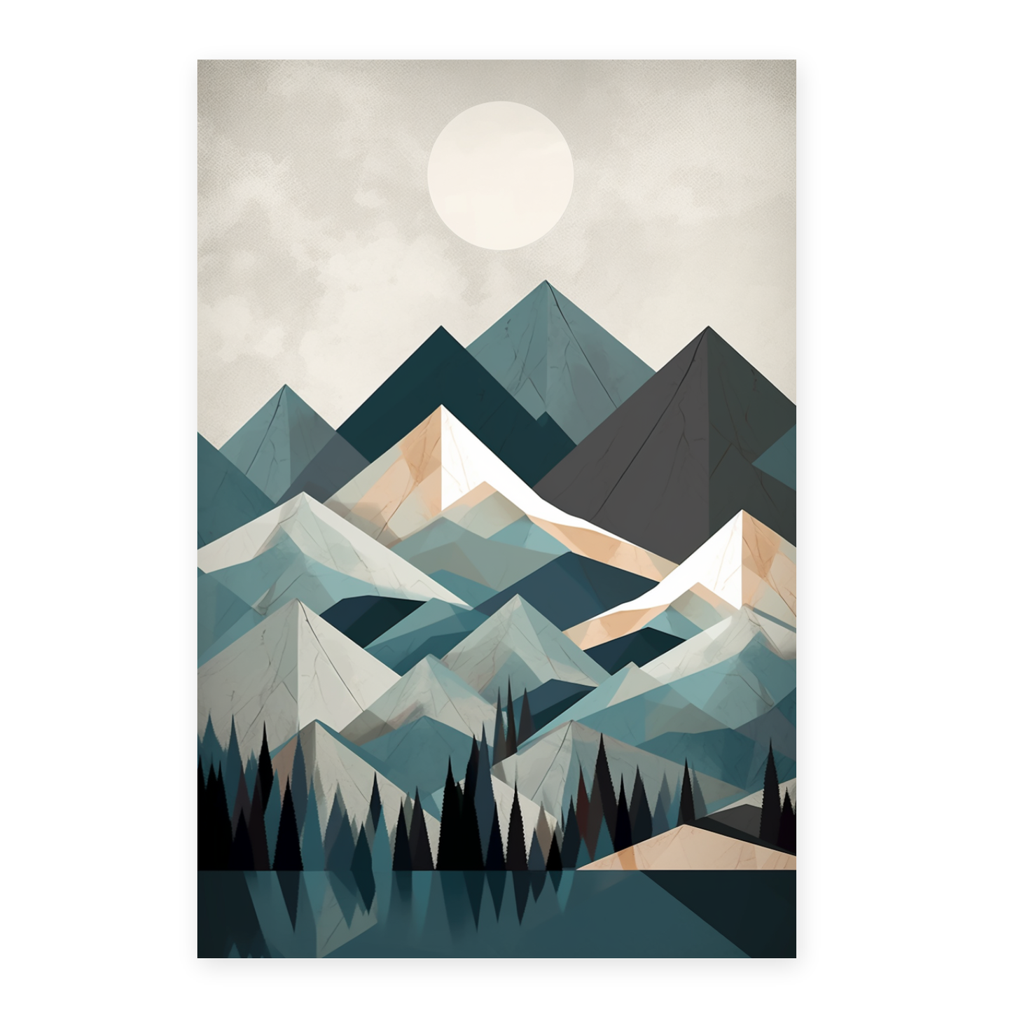 Póster Geométrico Minimalista de Montañas Nevadas
