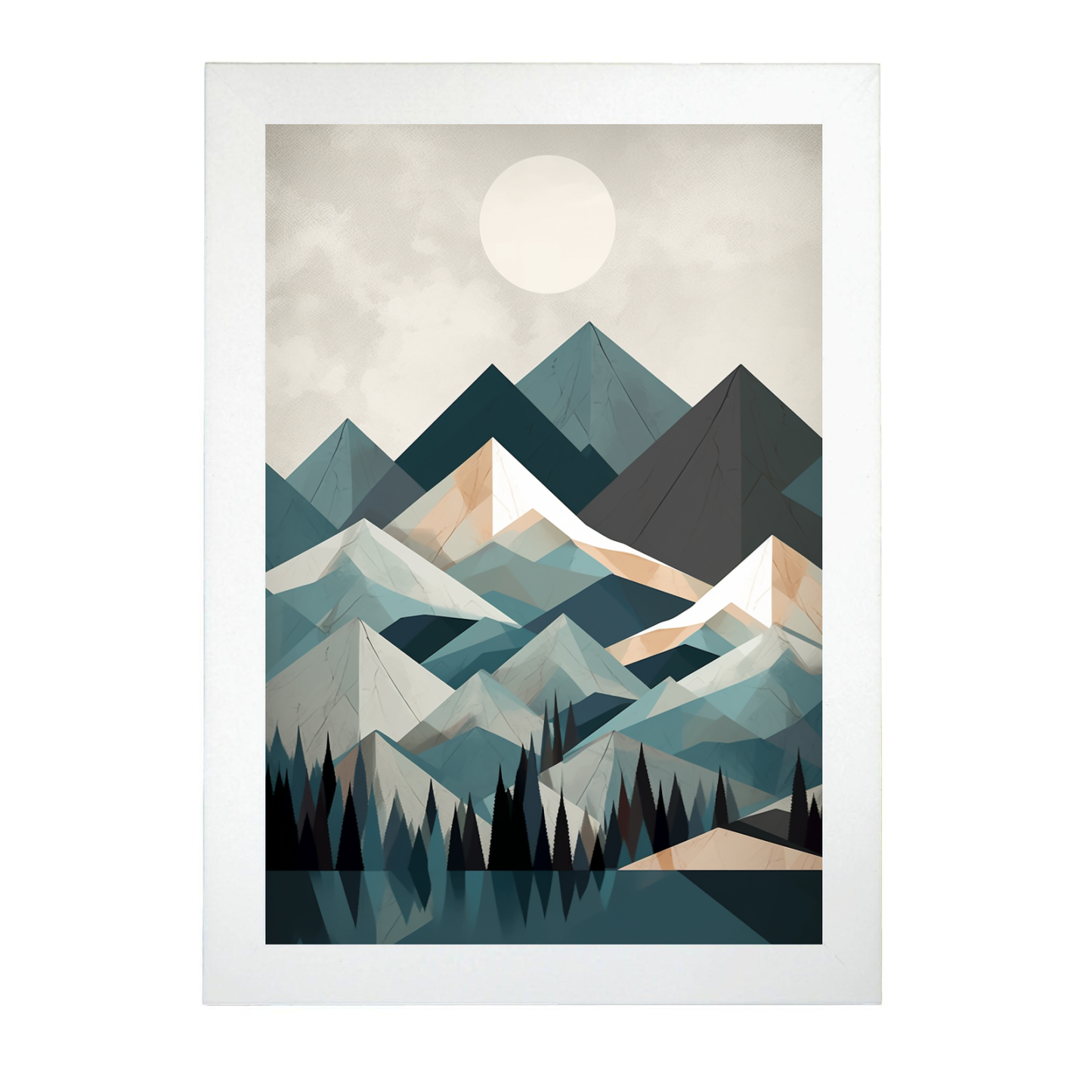 Póster Geométrico Minimalista de Montañas Nevadas