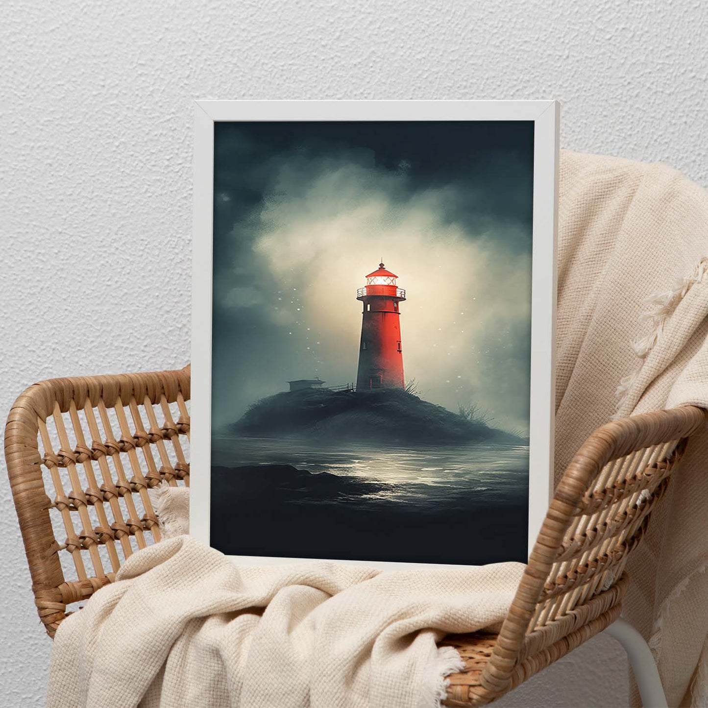Póster Faro con Sirena en Nebulosa Cósmica