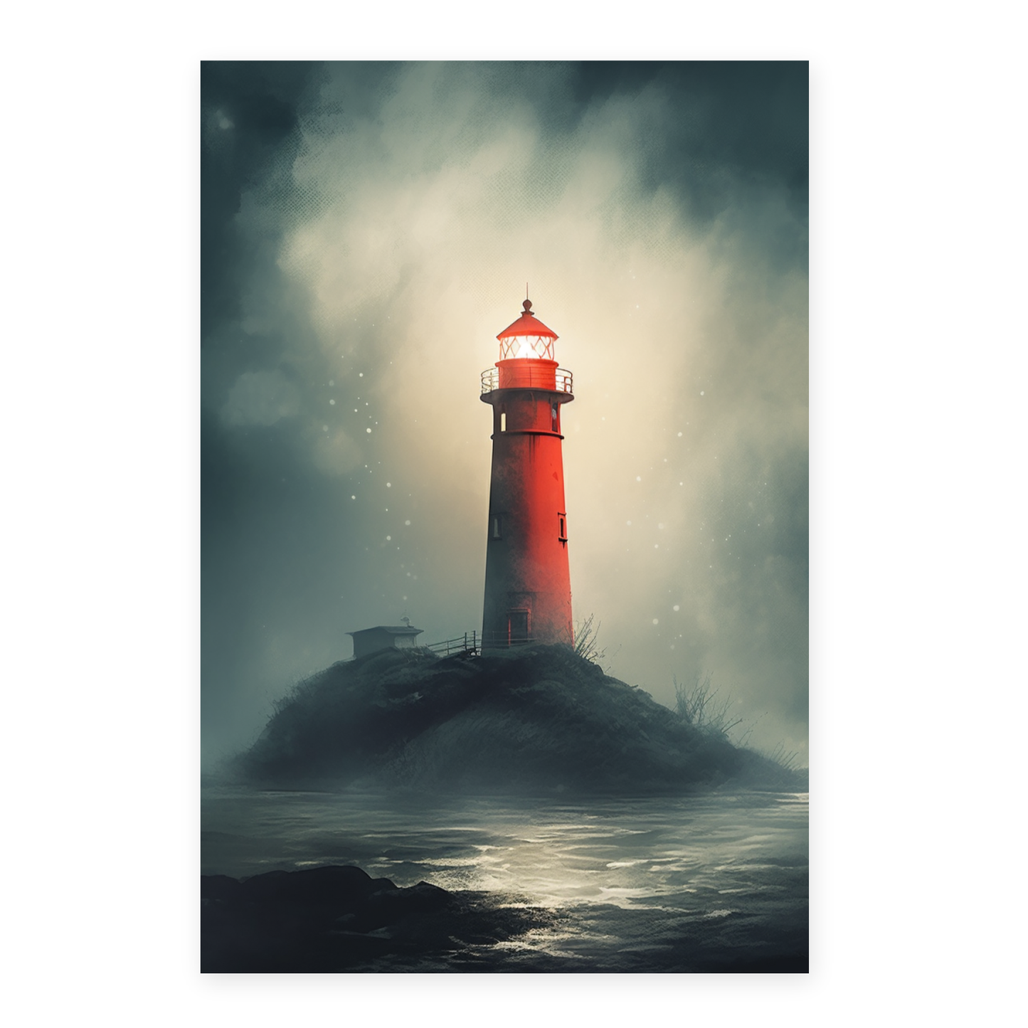 Póster Faro con Sirena en Nebulosa Cósmica