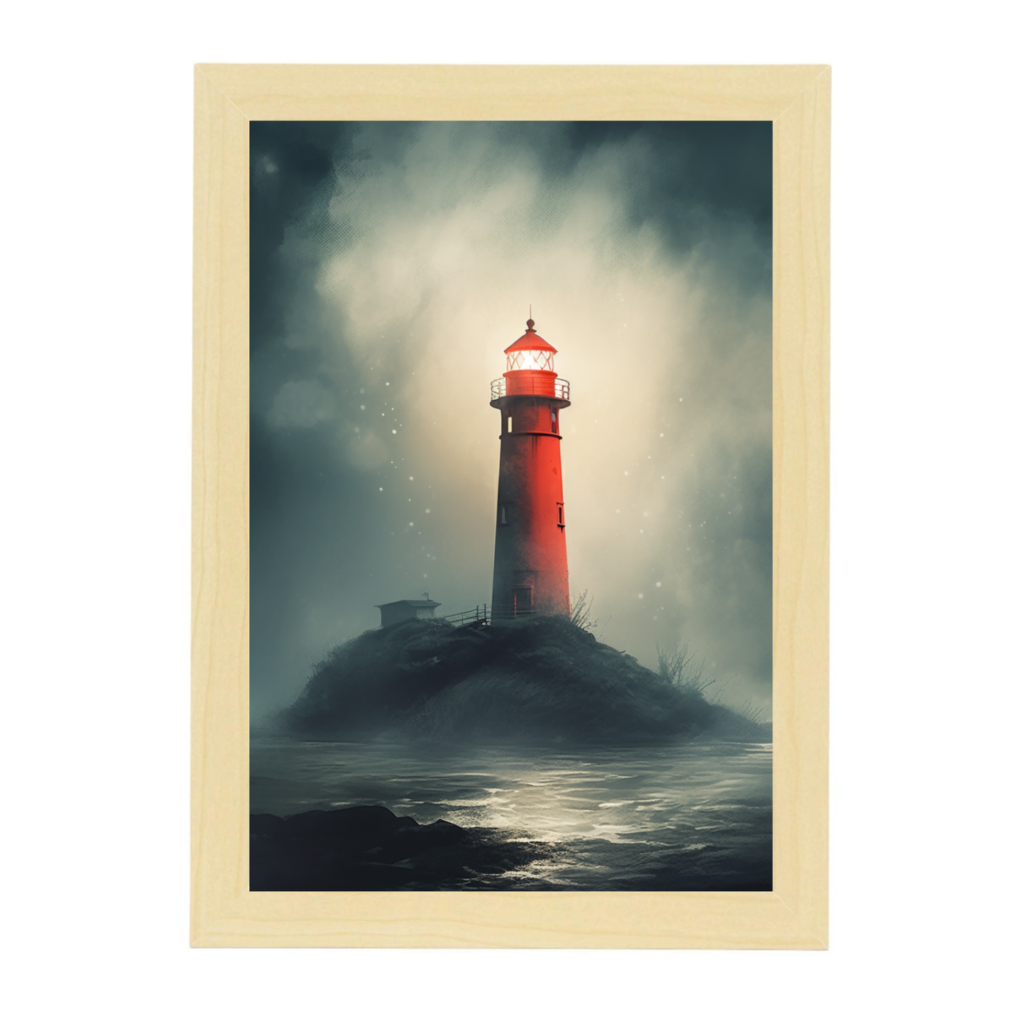 Póster Faro con Sirena en Nebulosa Cósmica