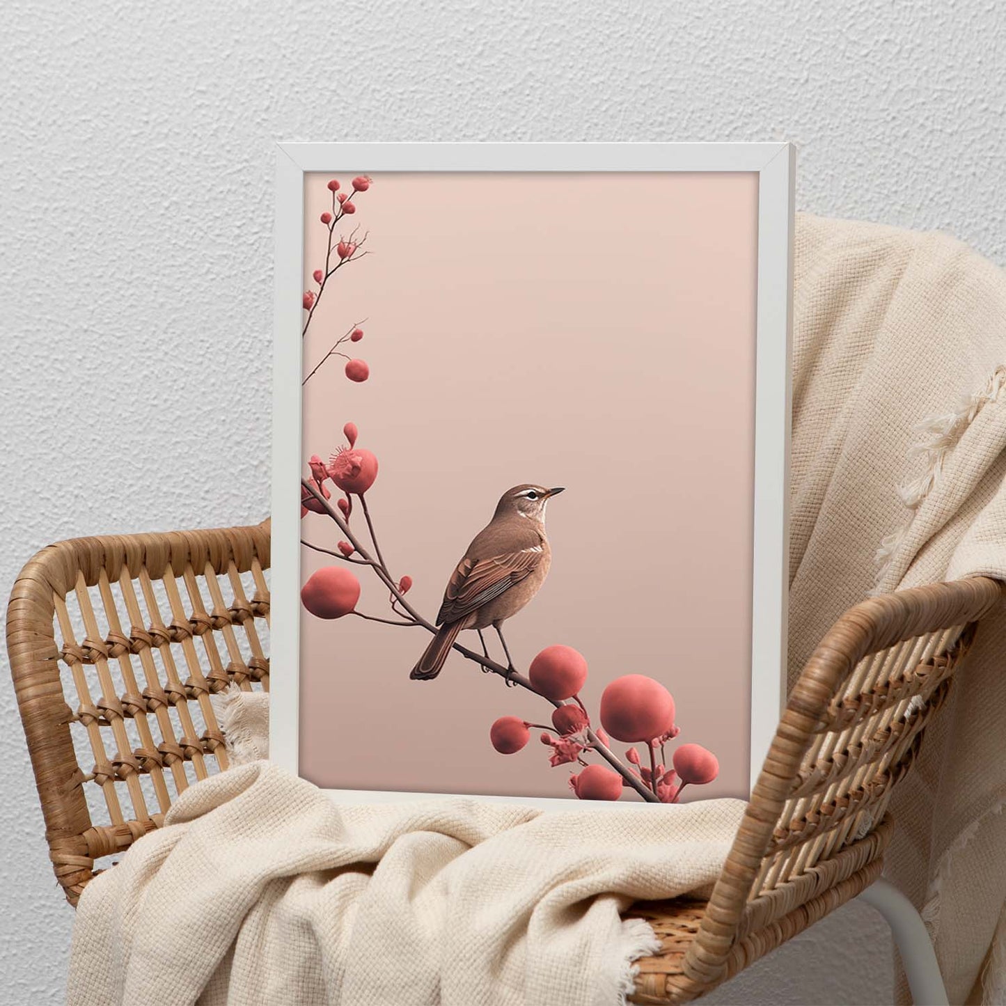Póster Minimalista de Flores y Pájaro Moderno de Teléfono