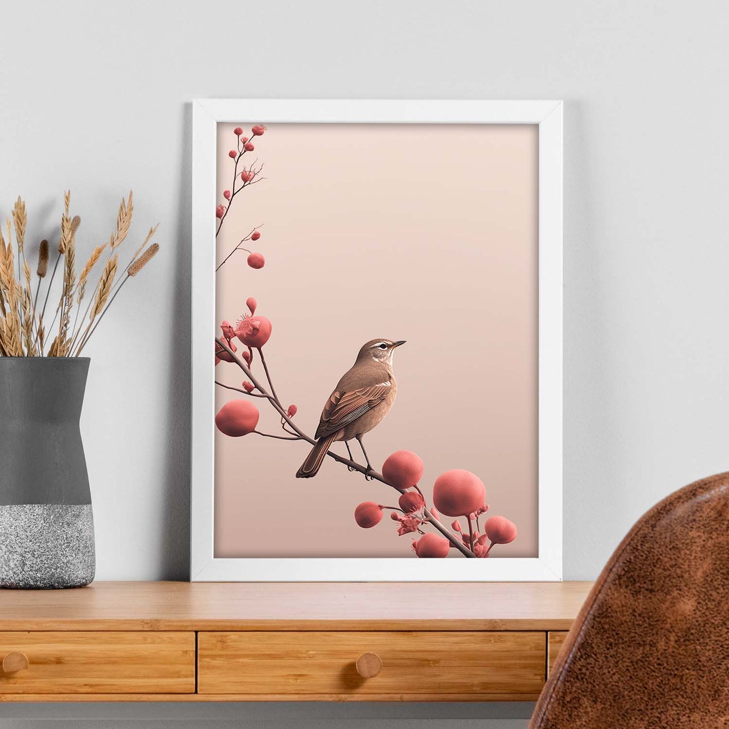 Póster Minimalista de Flores y Pájaro Moderno de Teléfono