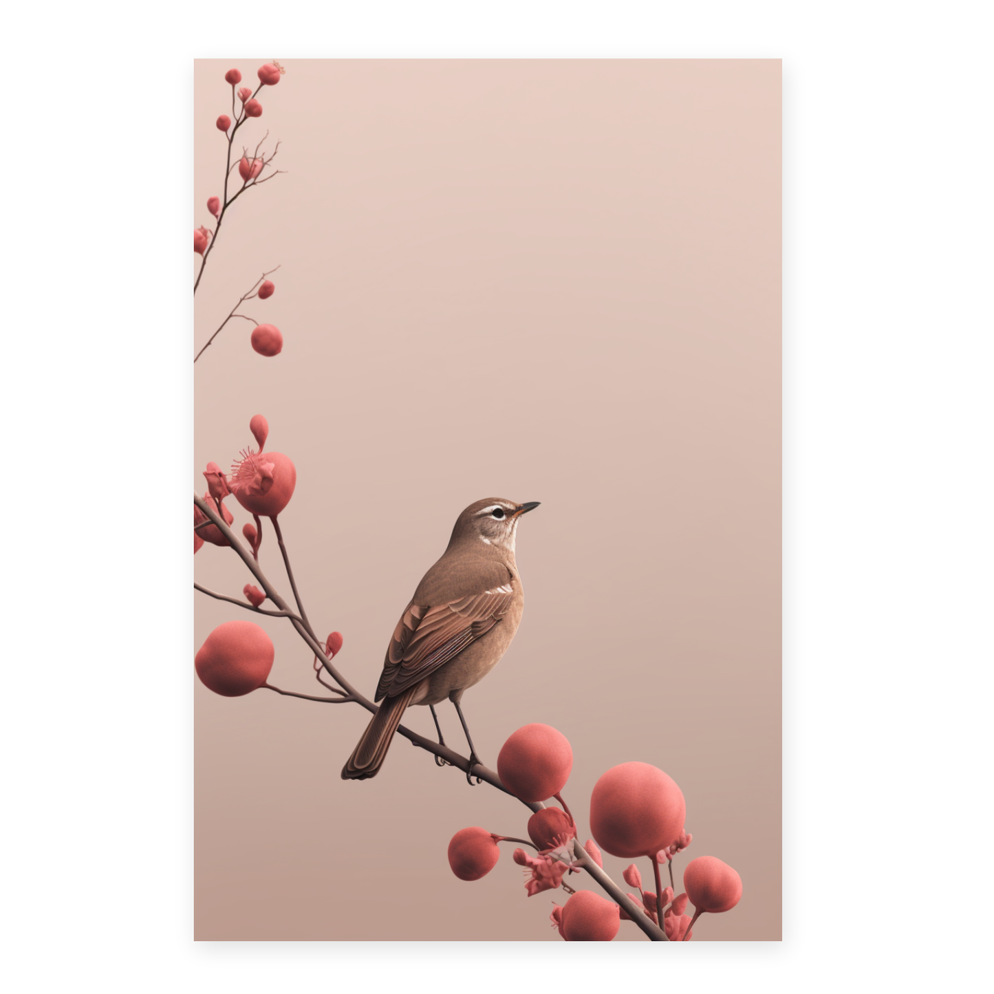 Póster Minimalista de Flores y Pájaro Moderno de Teléfono
