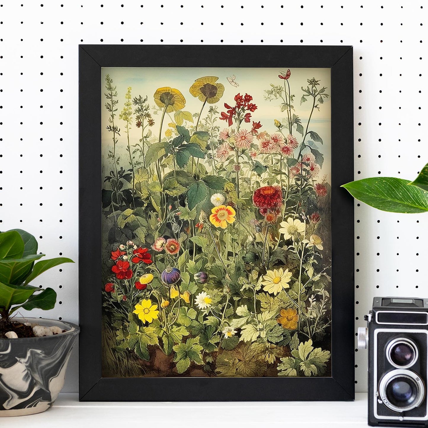 Lámina Cromolitografía Victoriana de Flores y Plantas del Prado