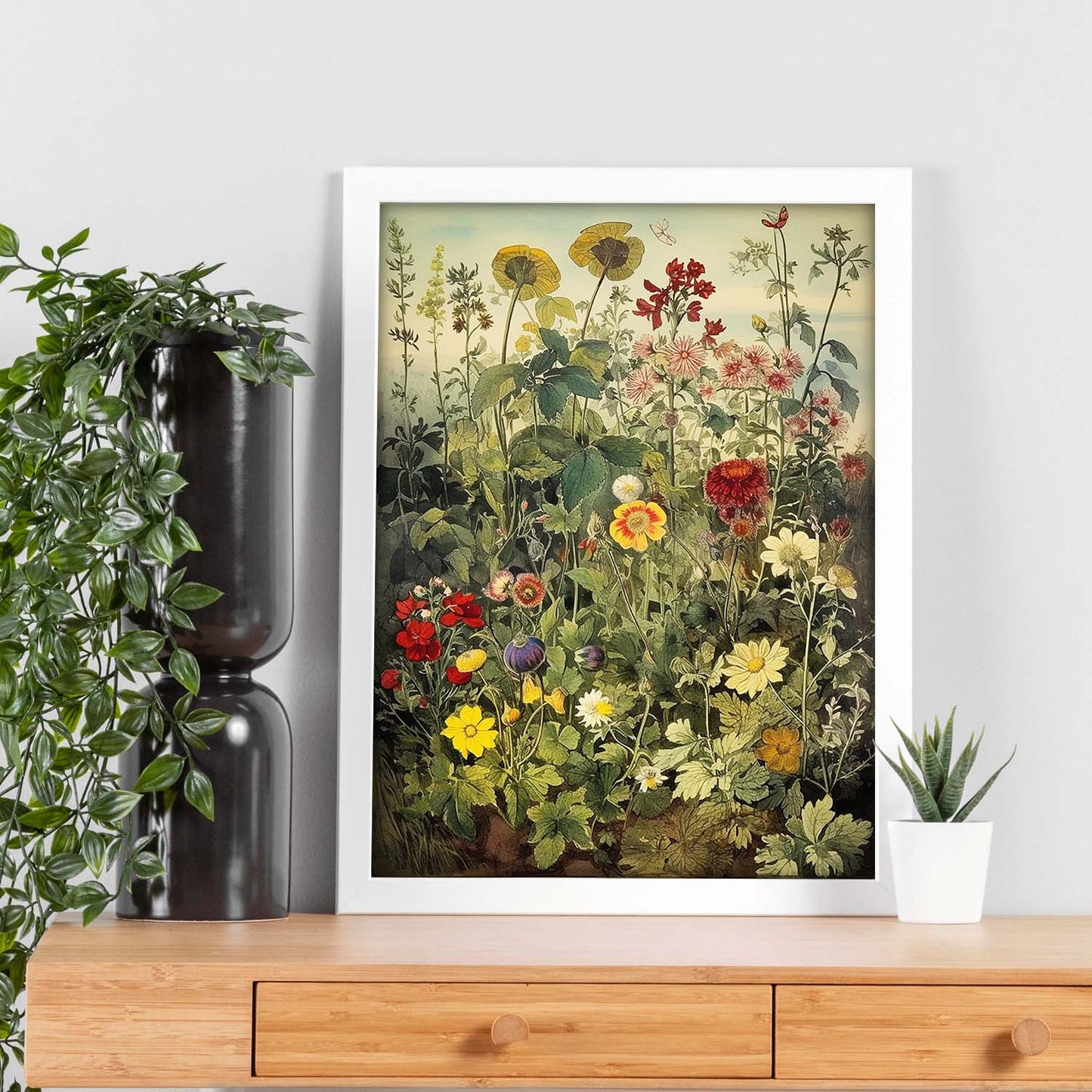 Lámina Cromolitografía Victoriana de Flores y Plantas del Prado