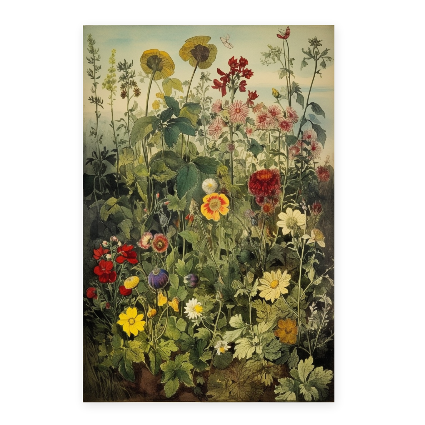 Lámina Cromolitografía Victoriana de Flores y Plantas del Prado