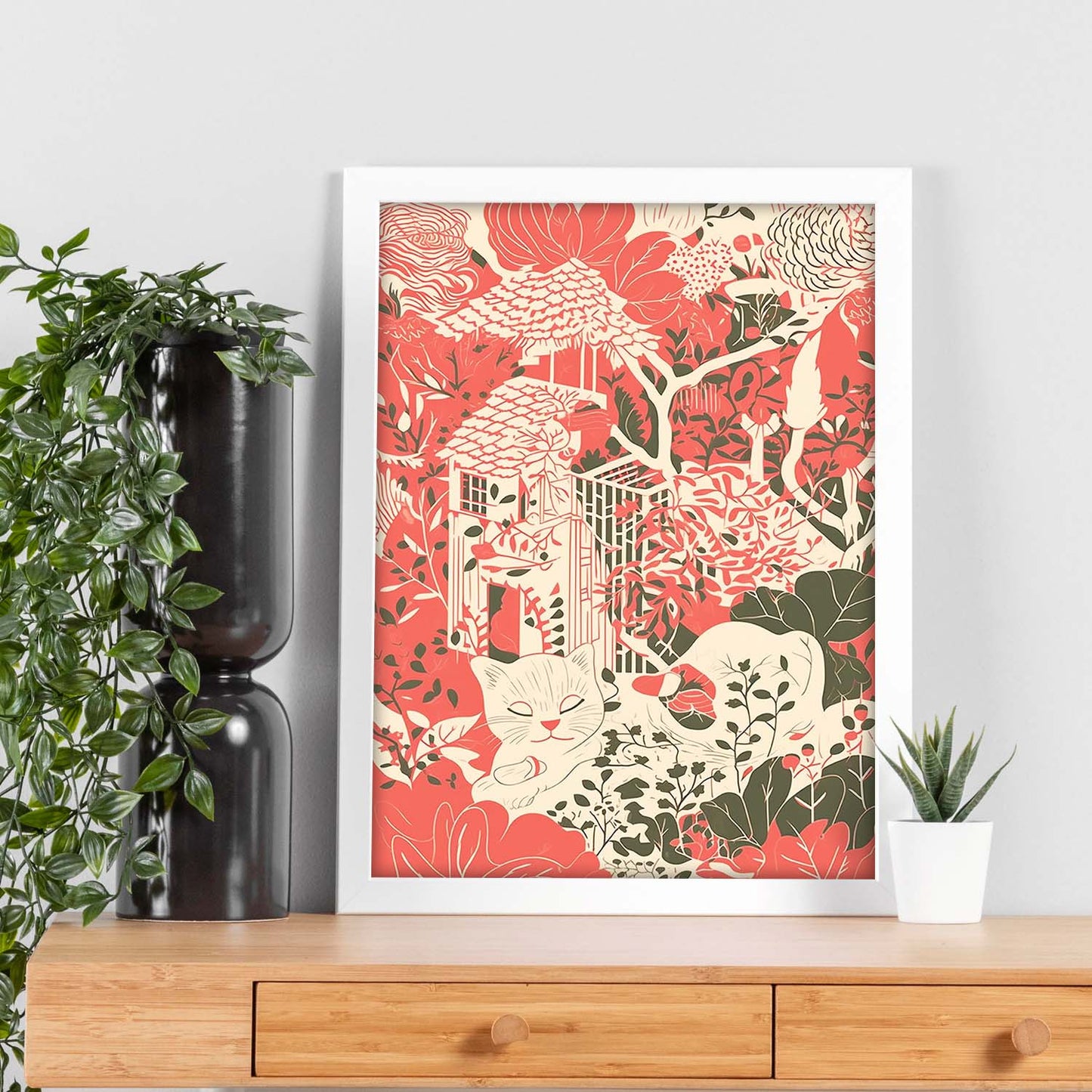 Lámina Gato en Jardín Estilo Ryo Takemasa y Wu