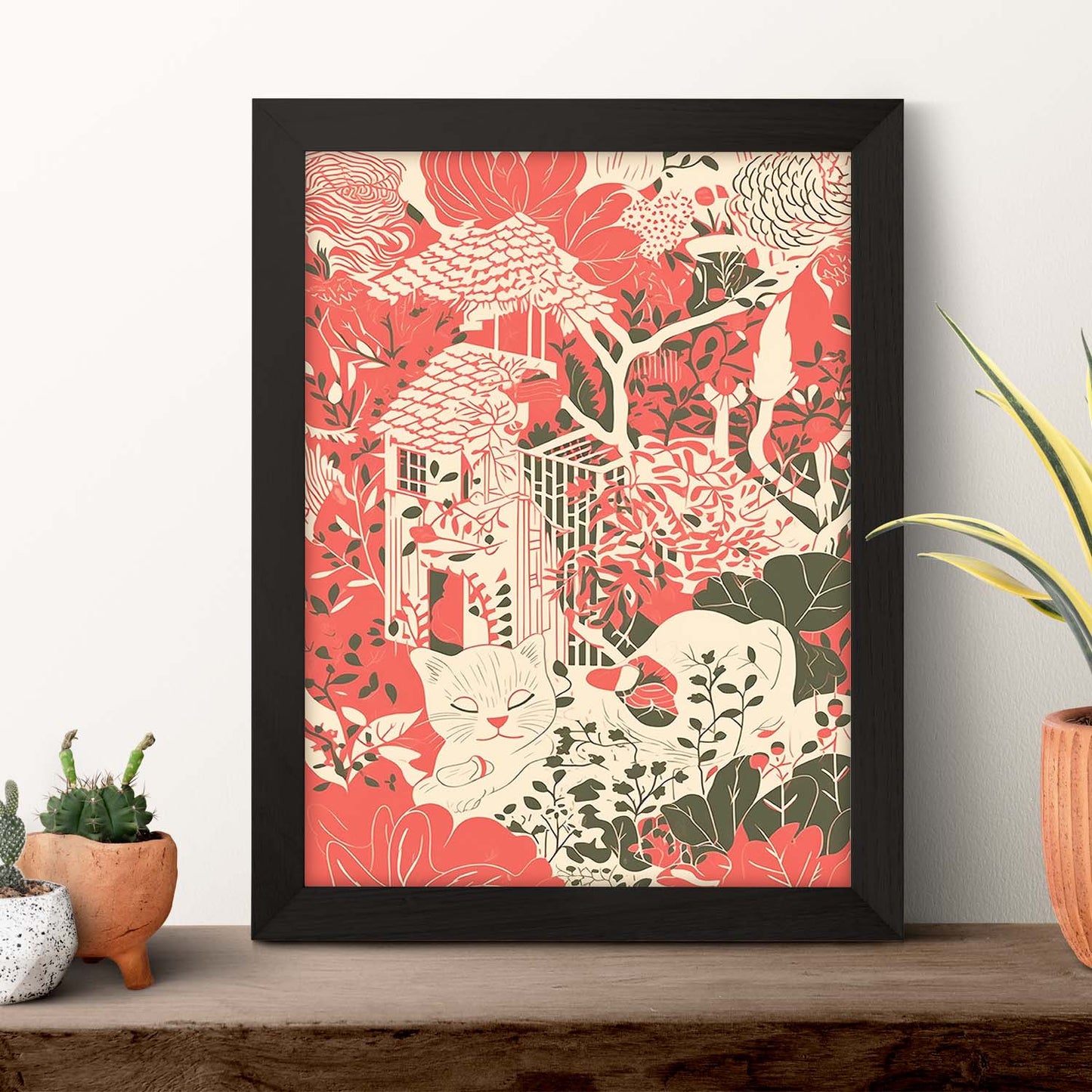 Lámina Gato en Jardín Estilo Ryo Takemasa y Wu