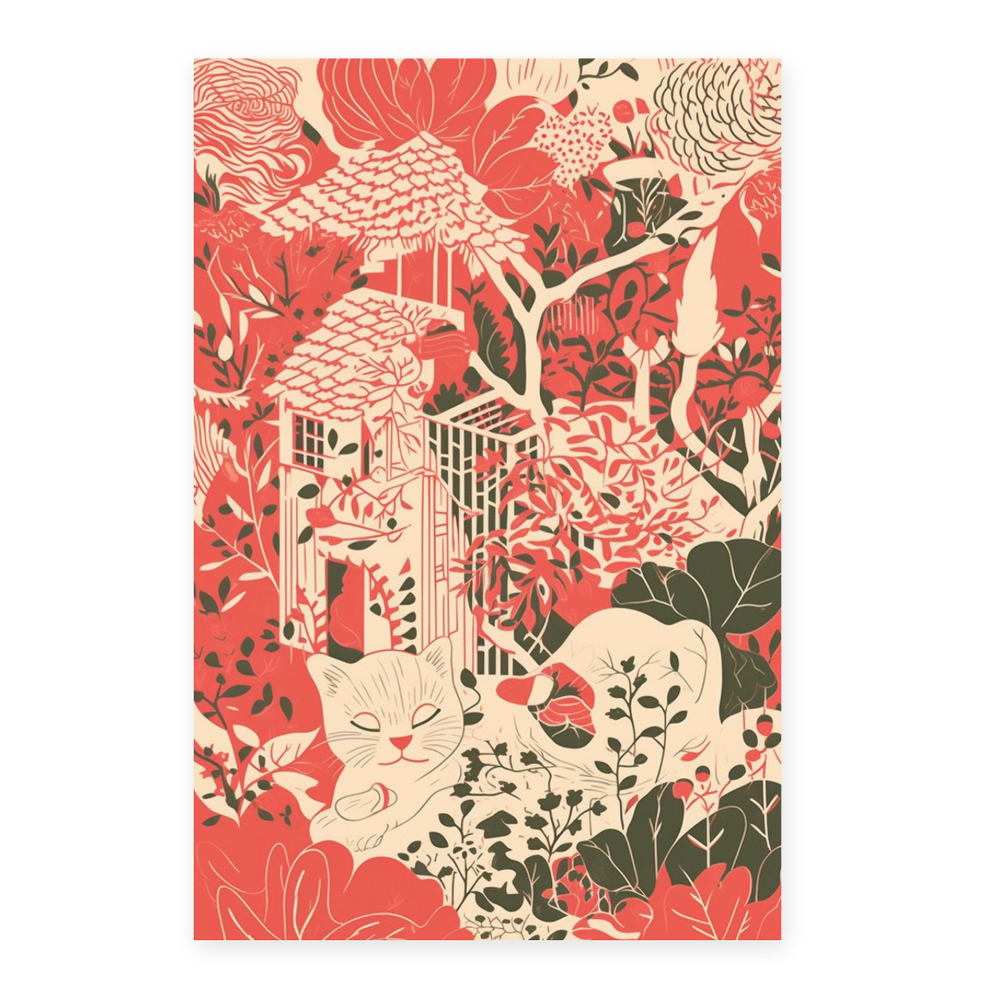 Lámina Gato en Jardín Estilo Ryo Takemasa y Wu